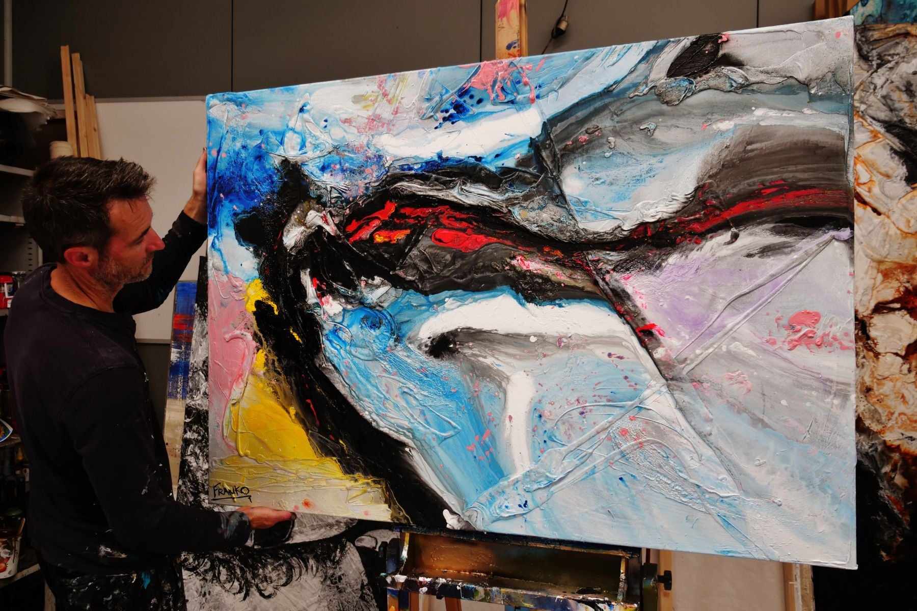 Jellyfish Rumble 140cm x 100cm Colourful Textured Abstract Painting (SOLD)-Abstract-[Franko_Artist]-[The_Block]-[Dream_Homes]-[ideas]- [Grand_Designs]-Franklin Art Studio