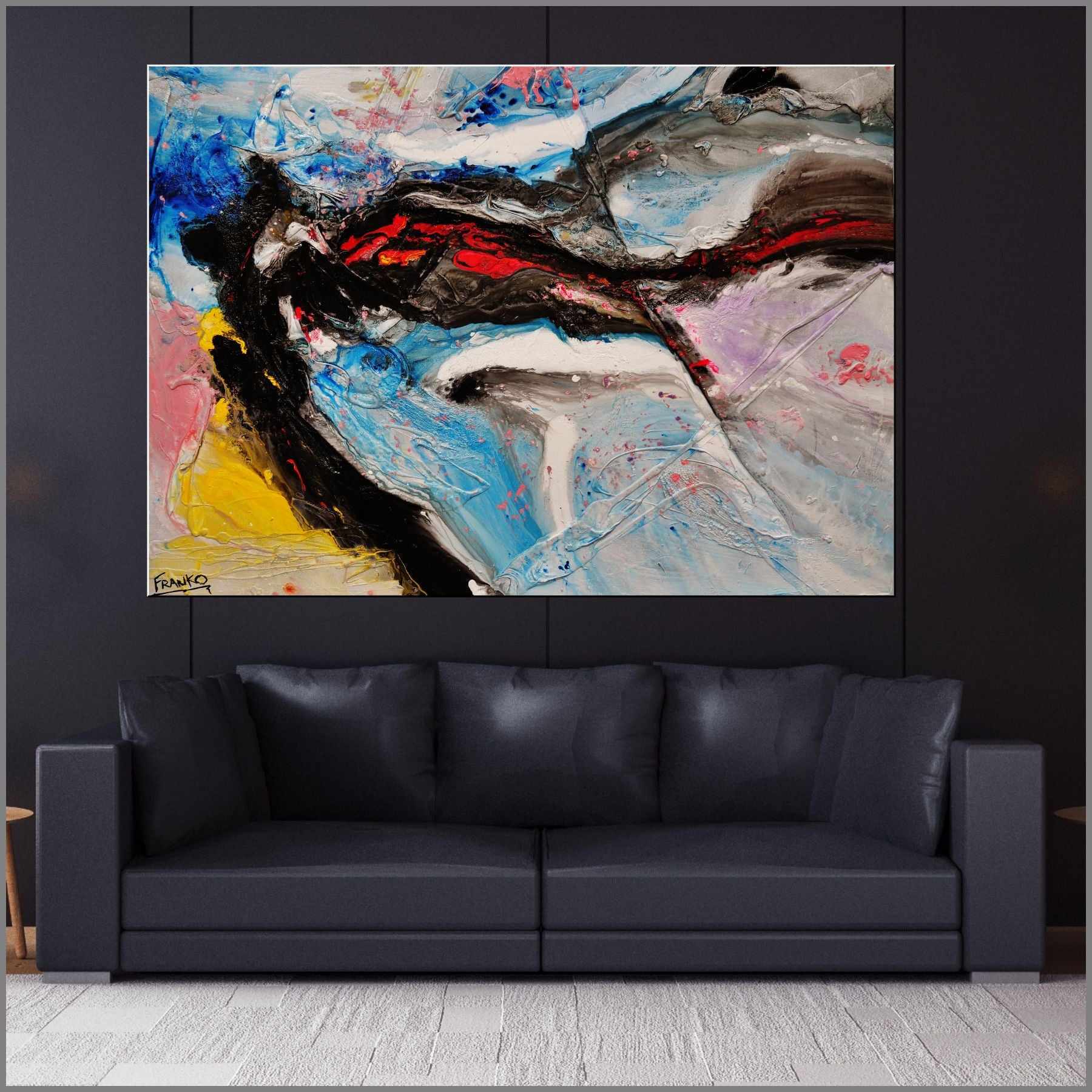 Jellyfish Rumble 140cm x 100cm Colourful Textured Abstract Painting (SOLD)-Abstract-[Franko_Artist]-[Australian_artist]-[Gold_Coast]-[Brisbane]-[modern]-[contemporary]-[original]-[Large_artwork]-[The_Block]-[Dream_Homes]-[ideas]-[Grand_Designs]-[Art_Lover]-Franklin Art Studio