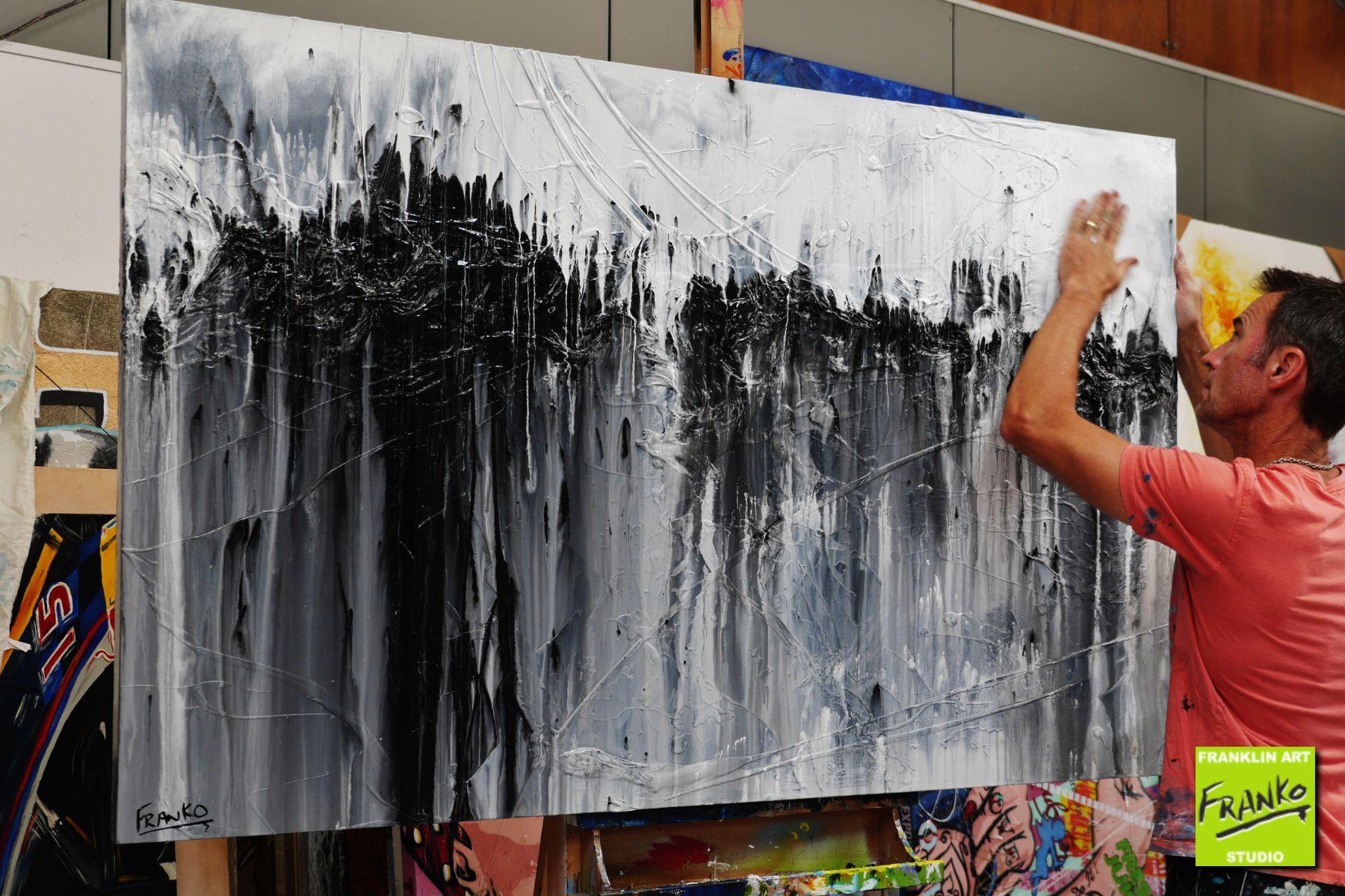 Jellyfish Rumble 160cm x 100cm Black White Grey Textured Abstract Painting (SOLD)-Abstract-[Franko_Artist]-[The_Block]-[Dream_Homes]-[ideas]- [Grand_Designs]-Franklin Art Studio