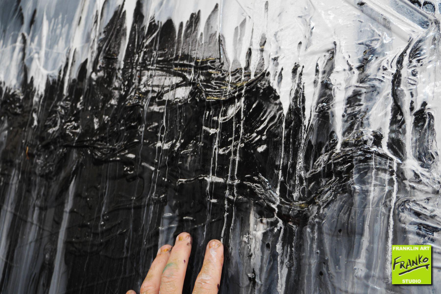 Jellyfish Rumble 160cm x 100cm Black White Grey Textured Abstract Painting (SOLD)