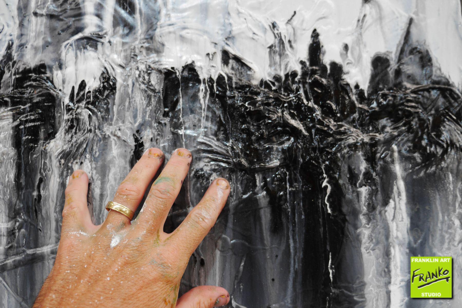 Jellyfish Rumble 160cm x 100cm Black White Grey Textured Abstract Painting (SOLD)-Abstract-[Franko]-[Artist]-[Australia]-[Painting]-Franklin Art Studio