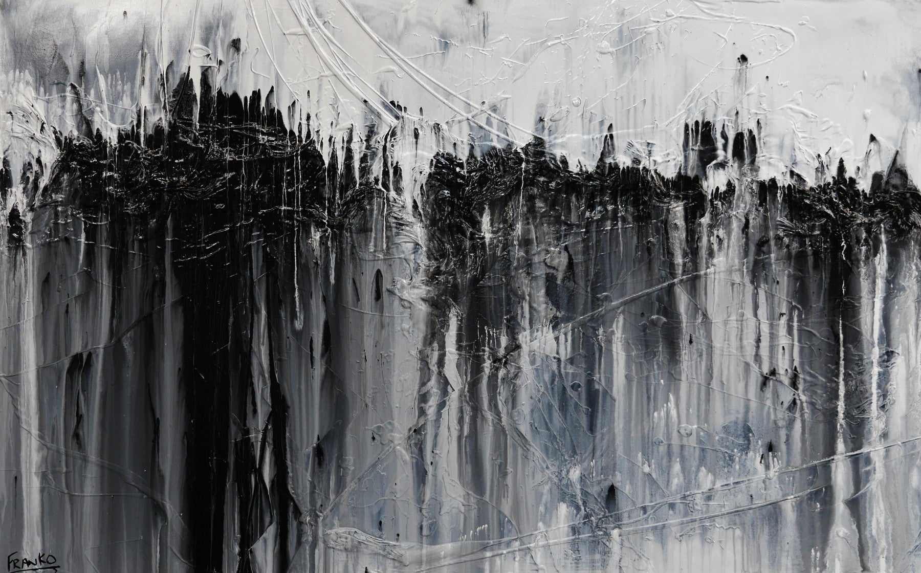Jellyfish Rumble 160cm x 100cm Black White Grey Textured Abstract Painting (SOLD)-Abstract-[Franko_Artist]-[Australian_artist]-[Gold_Coast]-[Brisbane]-[modern]-[contemporary]-[original]-[Large_artwork]-Franklin Art Studio