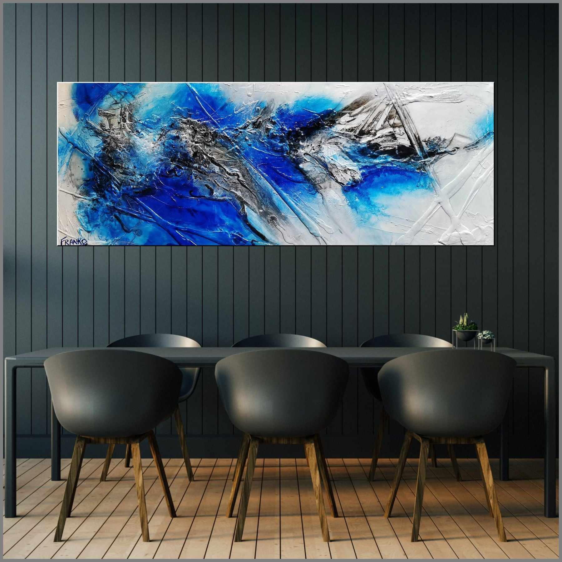 Jetted Atmosphere 160cm x 60cm Blue White Textured Abstract Painting-Abstract-[Franko_Artist]-[Australian_artist]-[Gold_Coast]-[Brisbane]-[modern]-[contemporary]-[original]-[Large_artwork]-[The_Block]-[Dream_Homes]-[ideas]-[Grand_Designs]-[Art_Lover]-Franklin Art Studio