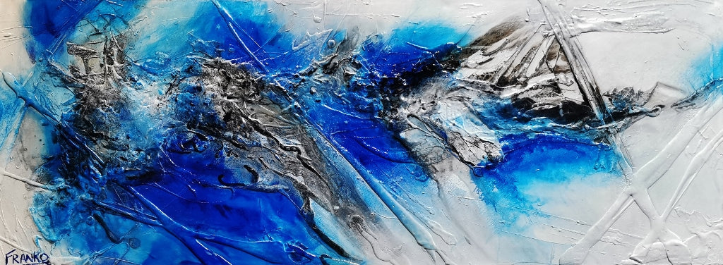 Jetted Atmosphere 160cm x 60cm Blue White Textured Abstract Painting-Abstract-[Franko_Artist]-[Australian_artist]-[Gold_Coast]-[Brisbane]-[modern]-[contemporary]-[original]-[Large_artwork]-Franklin Art Studio