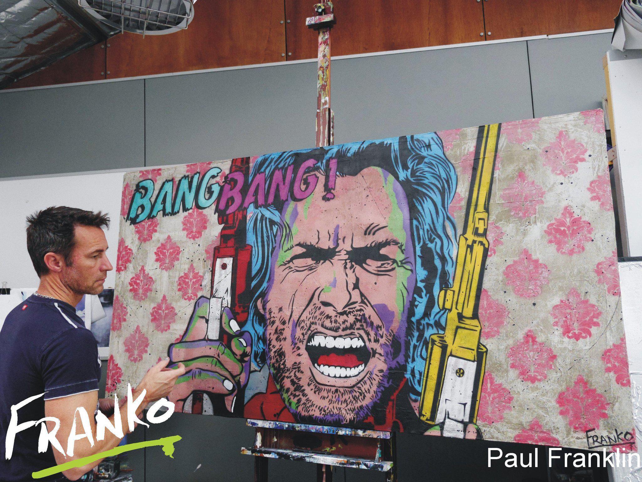 Josey Says Bang Bang 190cm x 100cm Josey Wales Concrete Base Pop Art Painting (SOLD)-concrete-[Franko_Artist]-[The_Block]-[Dream_Homes]-[ideas]- [Grand_Designs]-Franklin Art Studio