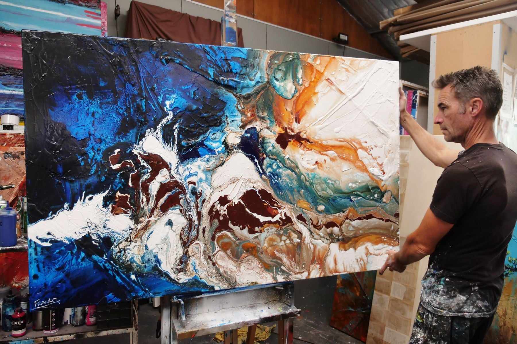 Journey 160cm x 100cm Blue White Textured Abstract Painting (SOLD)-Abstract-[Franko_Artist]-[The_Block]-[Dream_Homes]-[ideas]- [Grand_Designs]-Franklin Art Studio