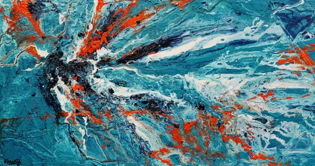 Jungle Rush 190cm x 100cm Blue Orange Textured Abstract Painting (SOLD)-Abstract-[Franko_Artist]-[Australian_artist]-[Gold_Coast]-[Brisbane]-[modern]-[contemporary]-[original]-[Large_artwork]-Franklin Art Studio