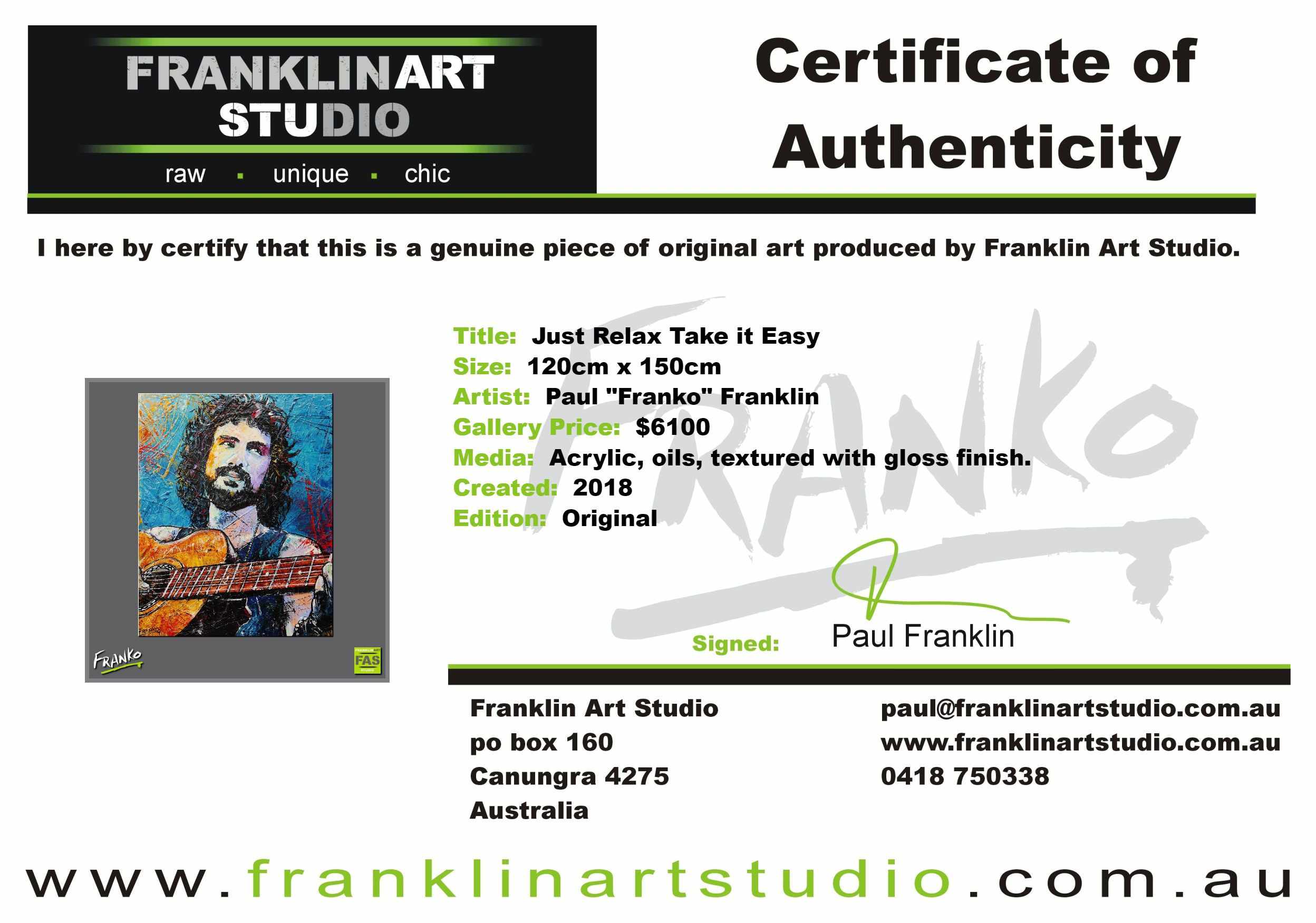 Just Relax Take it Easy 120cm x 150cm Huge Abstract Realism Cat Stevens Painting (SOLD)-abstract realism-[Franko_Artist]-[The_Block]-[Dream_Homes]-[ideas]- [Grand_Designs]-Franklin Art Studio