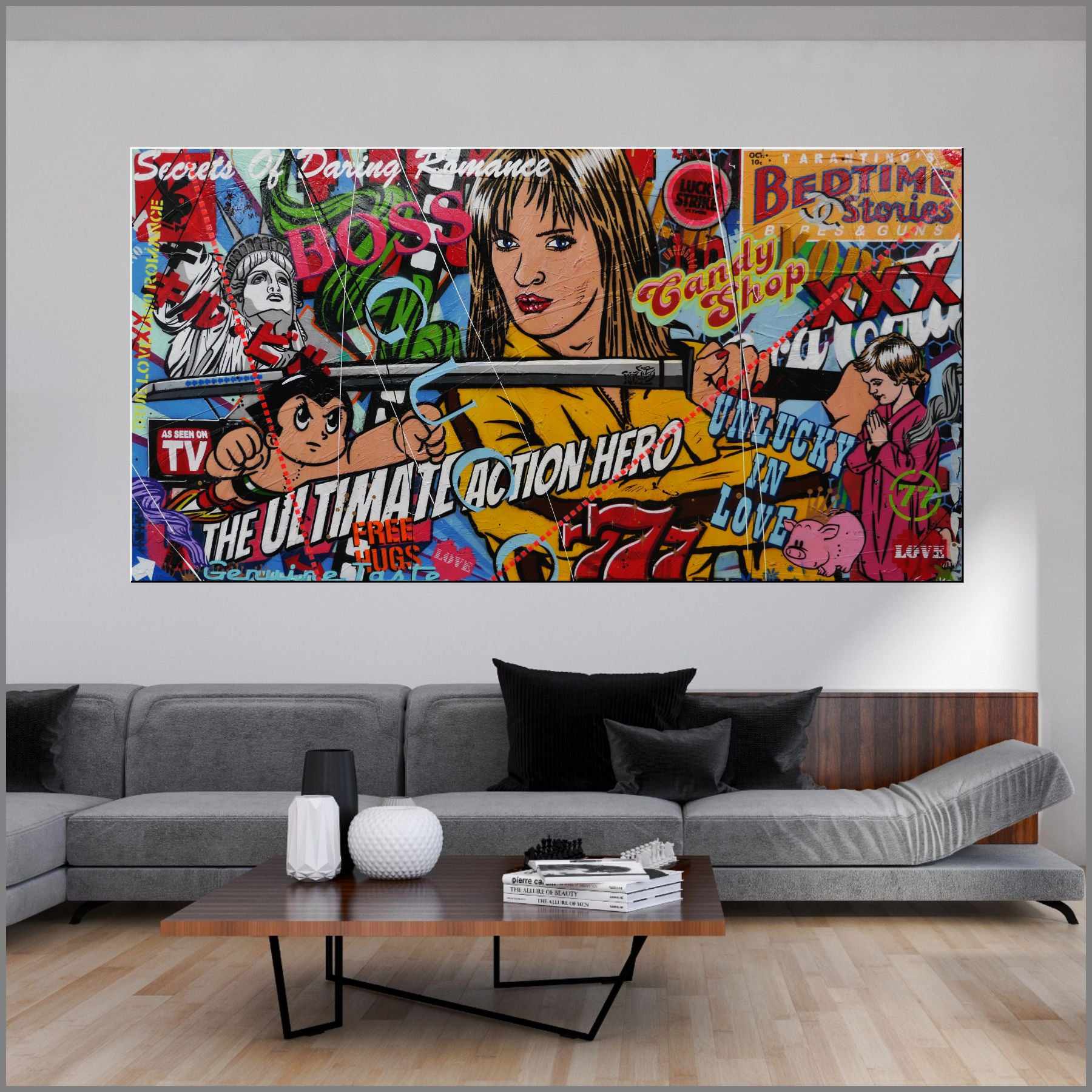 Kill Bill Volume 1 190cm x 100cm The Bride Textured Urban Pop Art Painting (SOLD)-urban pop-[Franko_Artist]-[Australian_artist]-[Gold_Coast]-[Brisbane]-[modern]-[contemporary]-[original]-[Large_artwork]-[The_Block]-[Dream_Homes]-[ideas]-[Grand_Designs]-[Art_Lover]-Franklin Art Studio