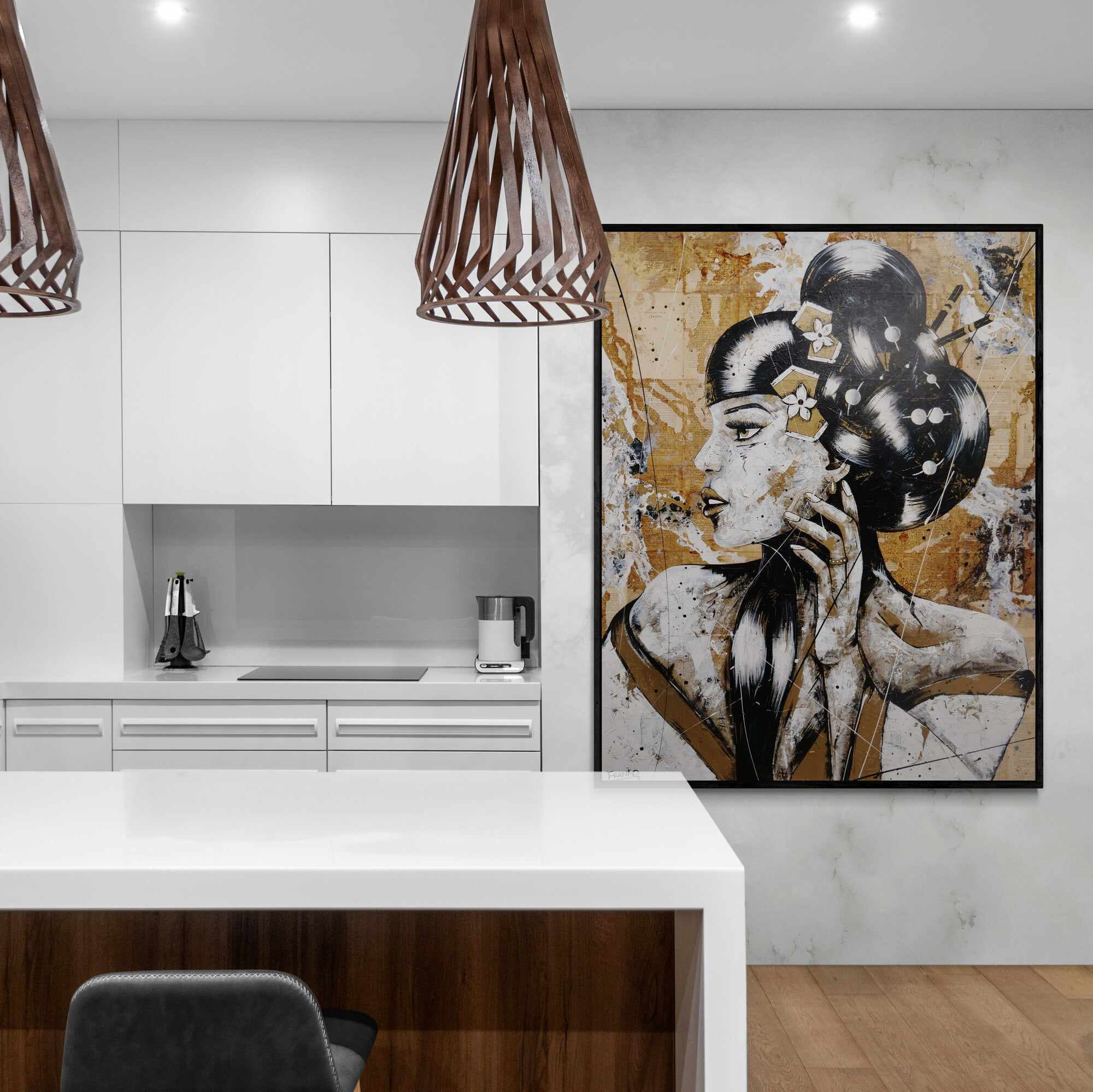 Kin Ojo 120cm x 150cm Geisha Abstract Realism Book Club Painting (SOLD)-book club-[Franko_Artist]-[The_Block]-[Dream_Homes]-[ideas]-[Grand_Designs]-[Art_Lover]-Franklin Art Studio