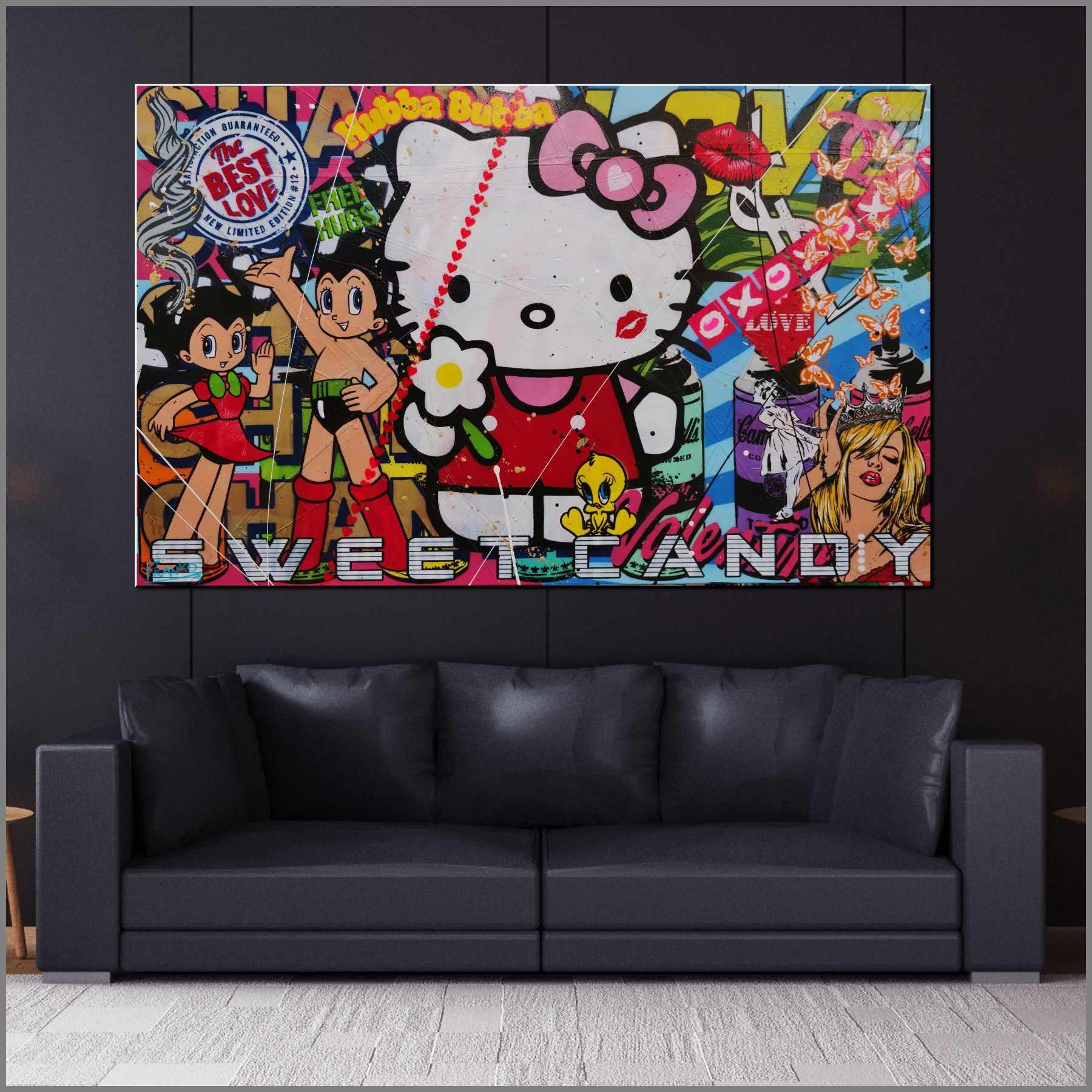 Kitty Candy 160cm x 100cm Hello Kitty Textured Urban Pop Art Painting (SOLD)-Urban Pop Art-[Franko_Artist]-[Australian_artist]-[Gold_Coast]-[Brisbane]-[modern]-[contemporary]-[original]-[Large_artwork]-[The_Block]-[Dream_Homes]-[ideas]-[Grand_Designs]-[Art_Lover]-Franklin Art Studio