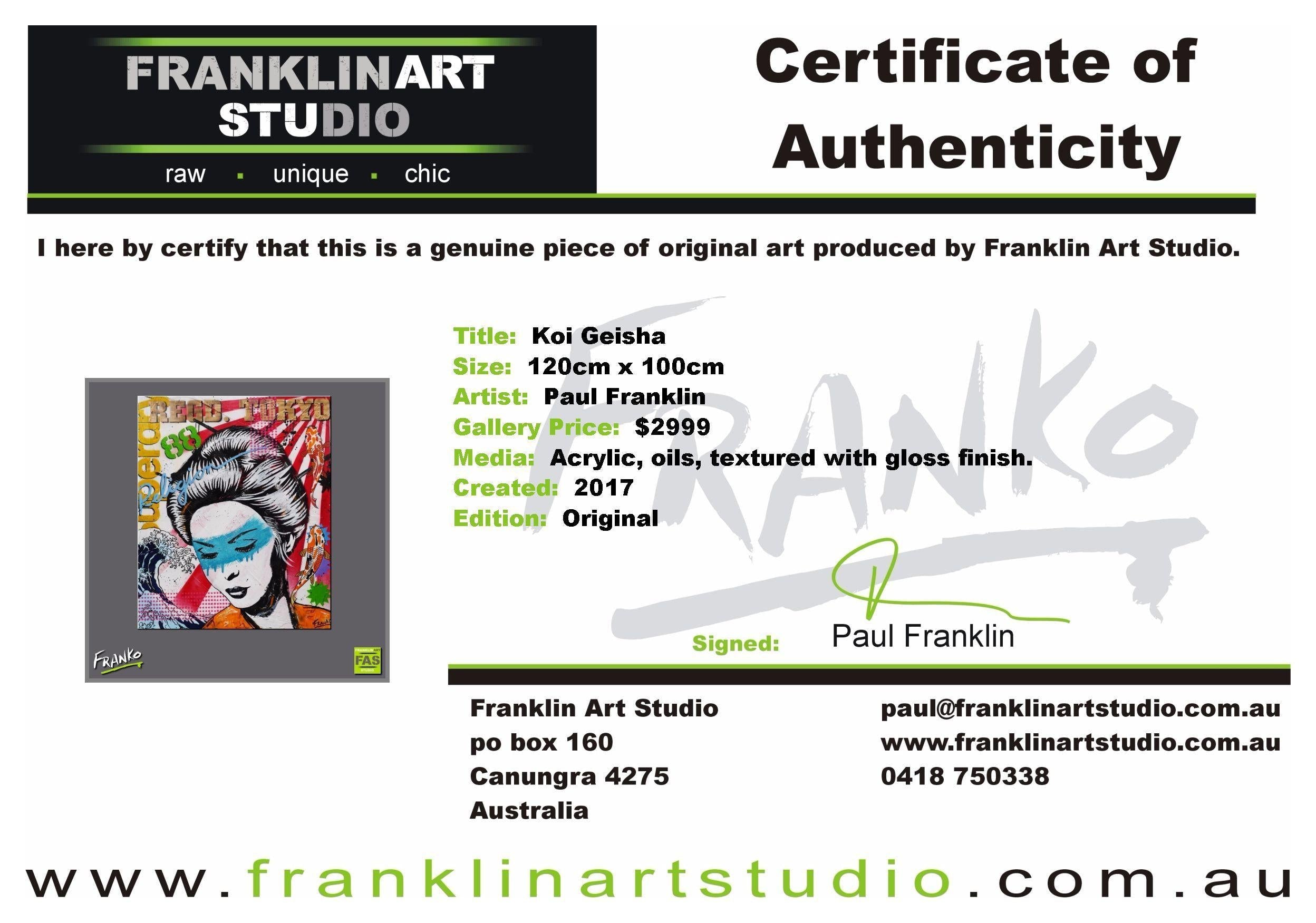 Koi Geisha 120cm x 100cm Geisha Pop Art Painting (SOLD)-urban pop-[Franko_Artist]-[The_Block]-[Dream_Homes]-[ideas]- [Grand_Designs]-Franklin Art Studio