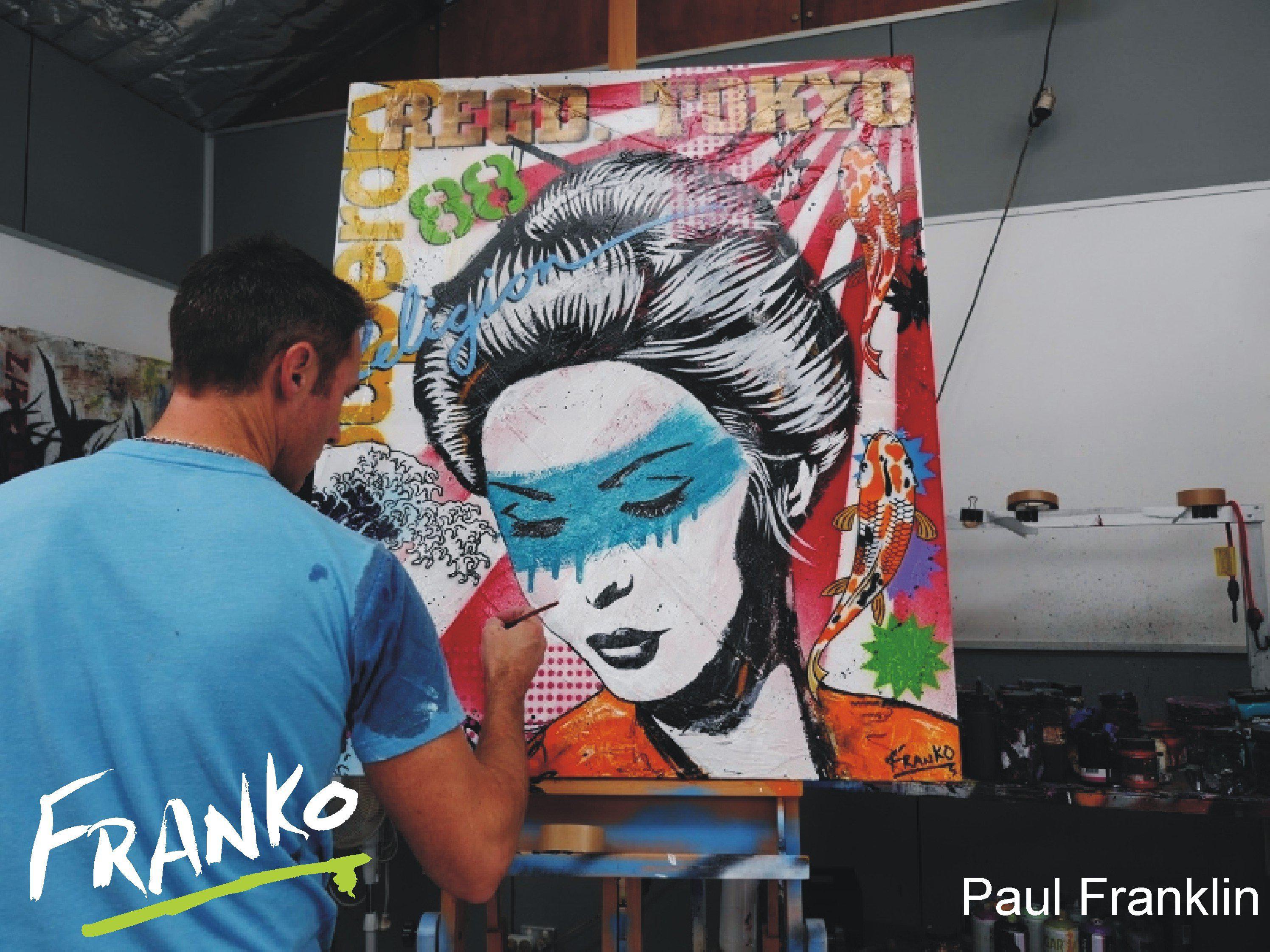 Koi Geisha 120cm x 100cm Geisha Pop Art Painting (SOLD)-urban pop-[Franko_Artist]-[The_Block]-[Dream_Homes]-[ideas]-[Grand_Designs]-[Art_Lover]-Franklin Art Studio
