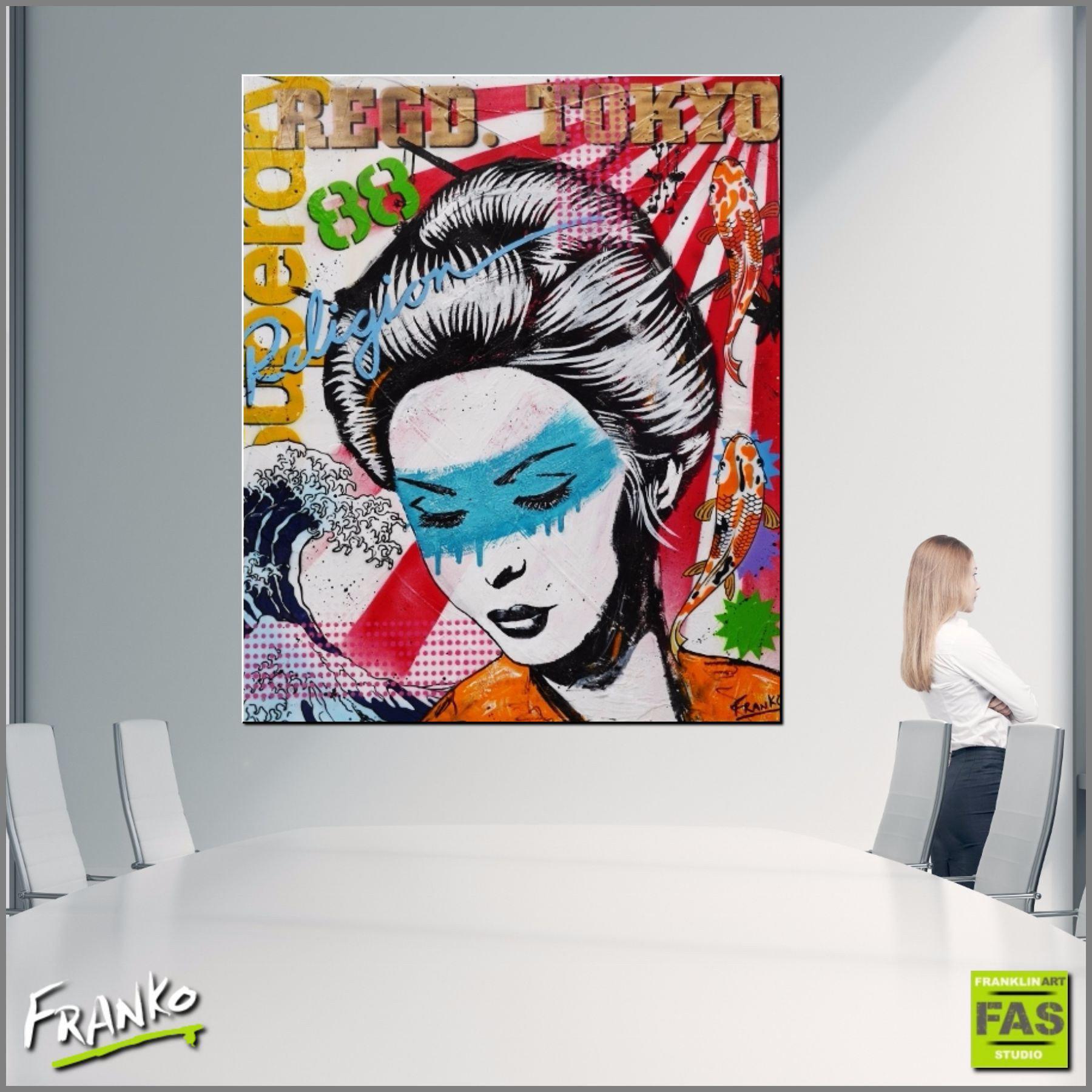 Koi Geisha 120cm x 100cm Geisha Pop Art Painting (SOLD)-urban pop-[Franko_Artist]-[Australian_artist]-[Gold_Coast]-[Brisbane]-[modern]-[contemporary]-[original]-[Large_artwork]-[The_Block]-[Dream_Homes]-[ideas]-[Grand_Designs]-[Art_Lover]-Franklin Art Studio
