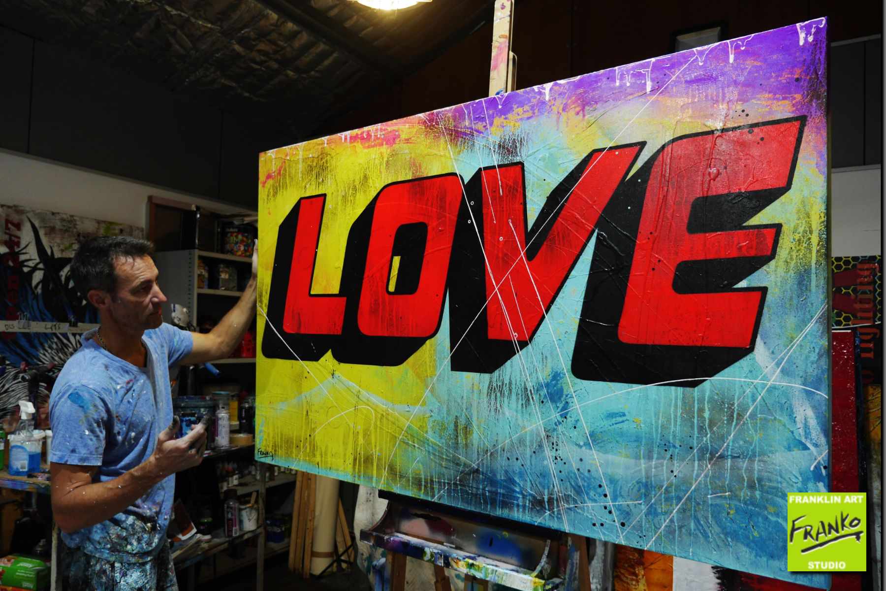 L.O.V.E 160cm x 100cm Colourful Love Textured Urban Pop Art Painting (SOLD)-urban pop-[Franko_Artist]-[The_Block]-[Dream_Homes]-[ideas]- [Grand_Designs]-Franklin Art Studio