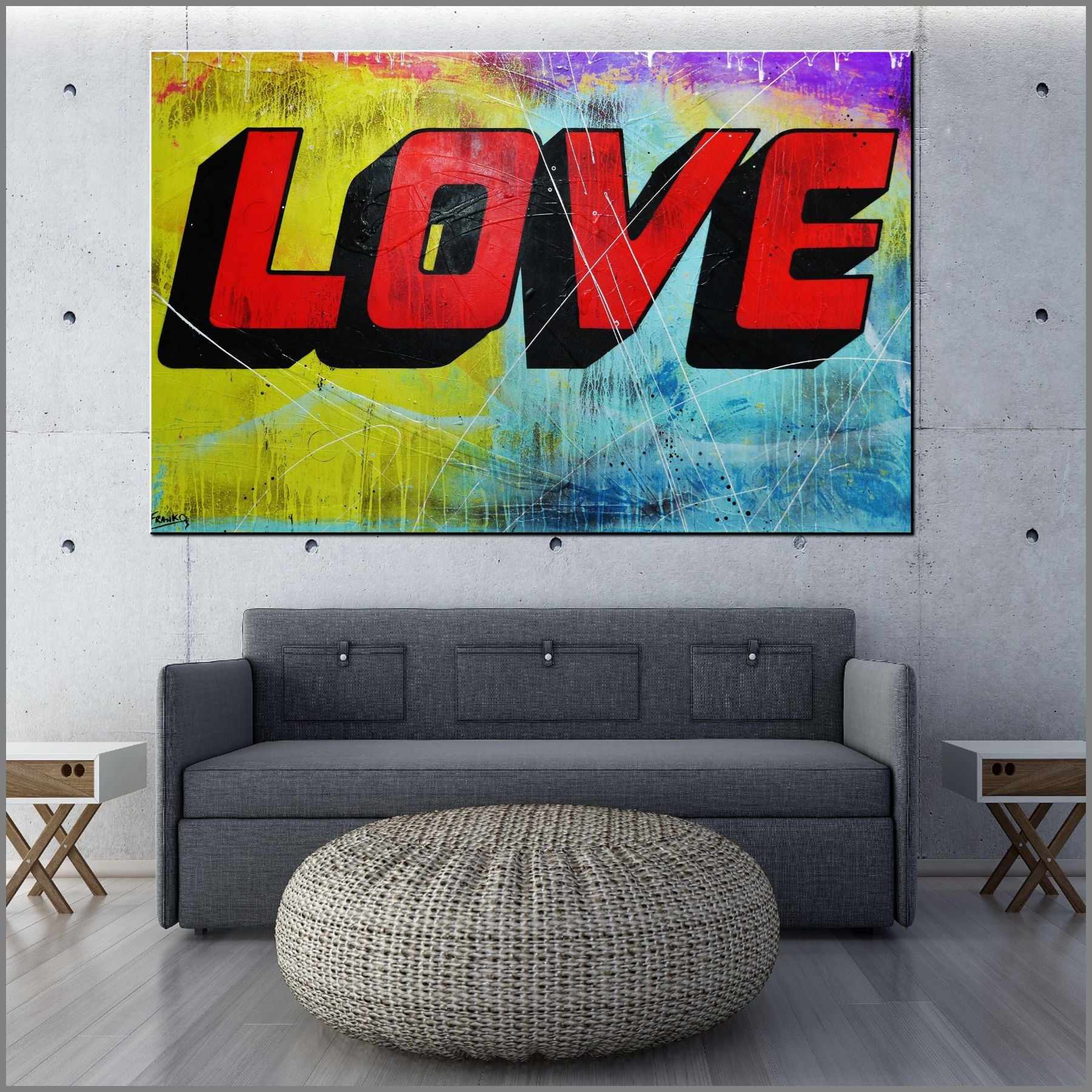 L.O.V.E 160cm x 100cm Colourful Love Textured Urban Pop Art Painting (SOLD)-urban pop-[Franko_Artist]-[Australian_artist]-[Gold_Coast]-[Brisbane]-[modern]-[contemporary]-[original]-[Large_artwork]-[The_Block]-[Dream_Homes]-[ideas]-[Grand_Designs]-[Art_Lover]-Franklin Art Studio