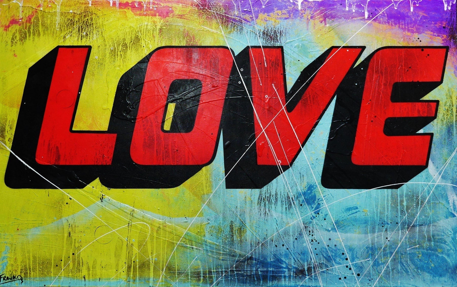 L.O.V.E 160cm x 100cm Colourful Love Textured Urban Pop Art Painting (SOLD)-urban pop-[Franko_Artist]-[Australian_artist]-[Gold_Coast]-[Brisbane]-[modern]-[contemporary]-[original]-[Large_artwork]-Franklin Art Studio