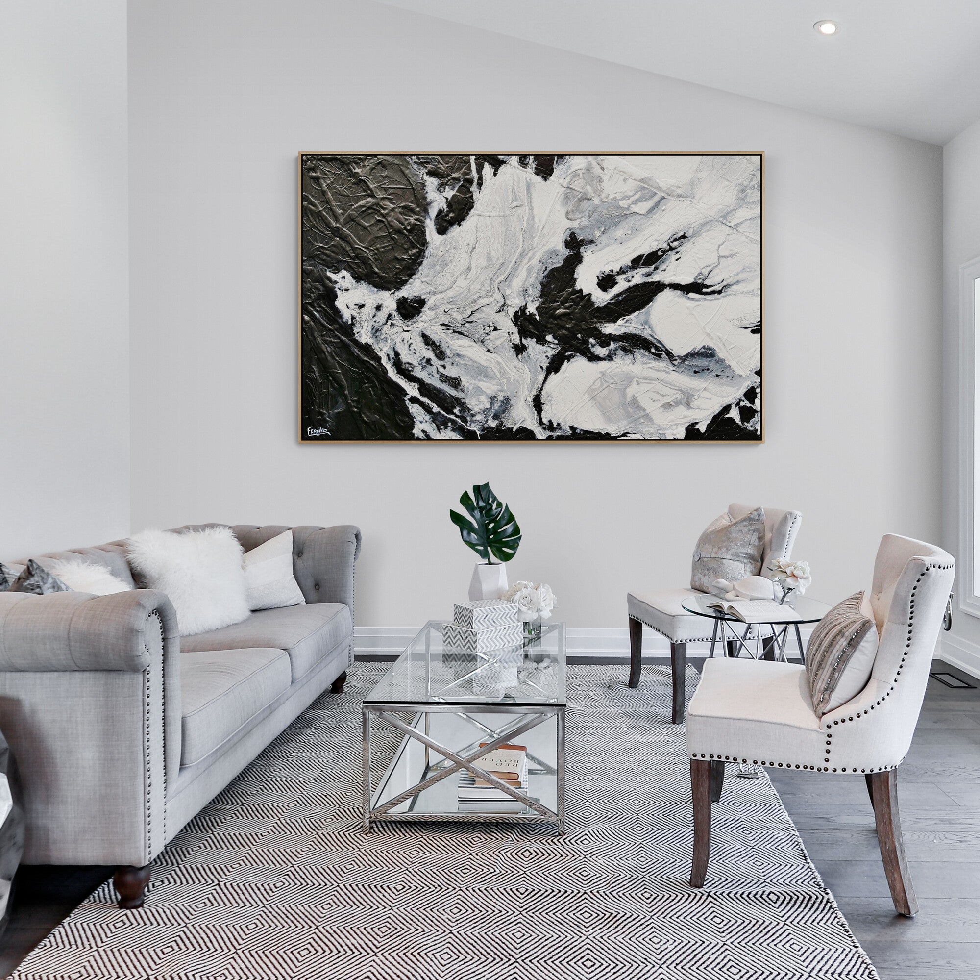 Black Myth 160cm x 100cm Black White Textured Abstract Painting (SOLD)-Abstract-[Franko_Artist]-[The_Block]-[Dream_Homes]-[ideas]- [Grand_Designs]-Franklin Art Studio