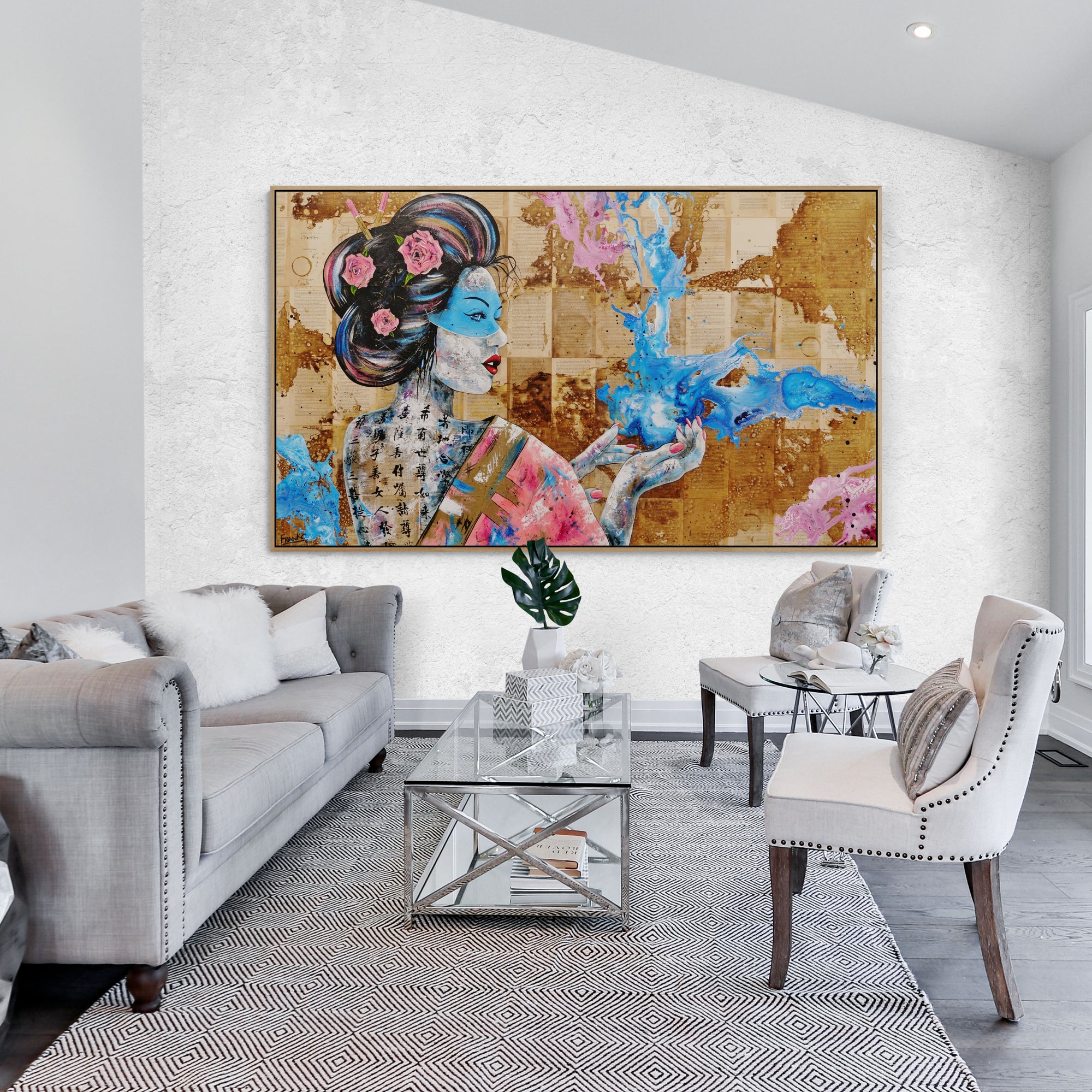 Hanabira "Petal" 200cm x 120cm Geisha Abstract Realism Book Club Painting (SOLD)-book club-[Franko_Artist]-[Australian_artist]-[Gold_Coast]-[Brisbane]-[modern]-[contemporary]-[original]-[Large_artwork]-[The_Block]-[Dream_Homes]-[ideas]-[Grand_Designs]-[Art_Lover]-Franklin Art Studio