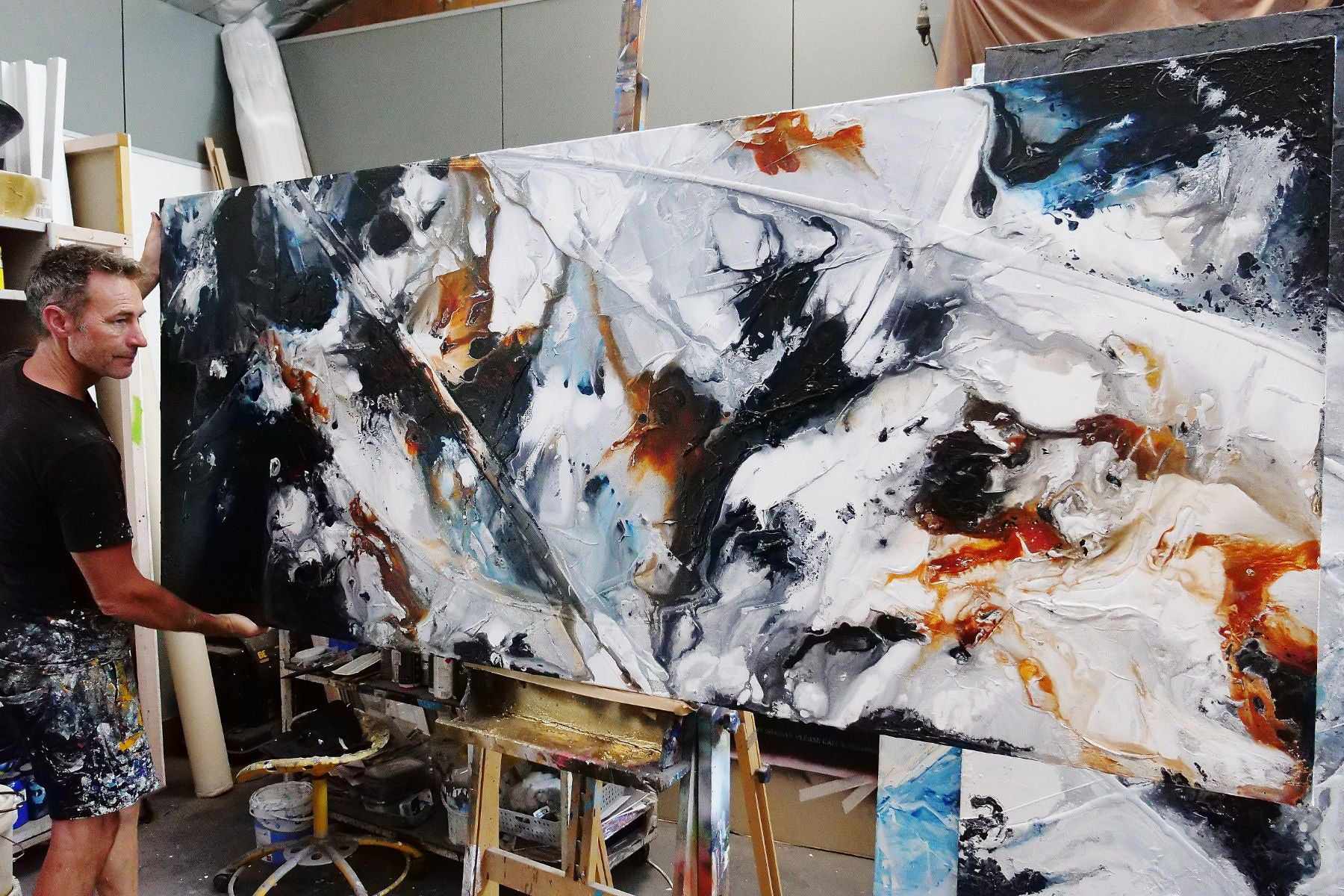 Latitude 240cm x 100cm Grey White Black Textured Abstract Painting (SOLD)-Abstract-[Franko_Artist]-[The_Block]-[Dream_Homes]-[ideas]- [Grand_Designs]-Franklin Art Studio