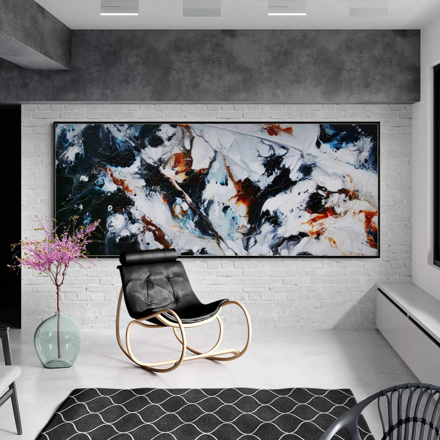 Latitude 240cm x 100cm Grey White Black Textured Abstract Painting (SOLD)-Abstract-[Franko_Artist]-[The_Block]-[Dream_Homes]-[ideas]-[Grand_Designs]-[Art_Lover]-Franklin Art Studio