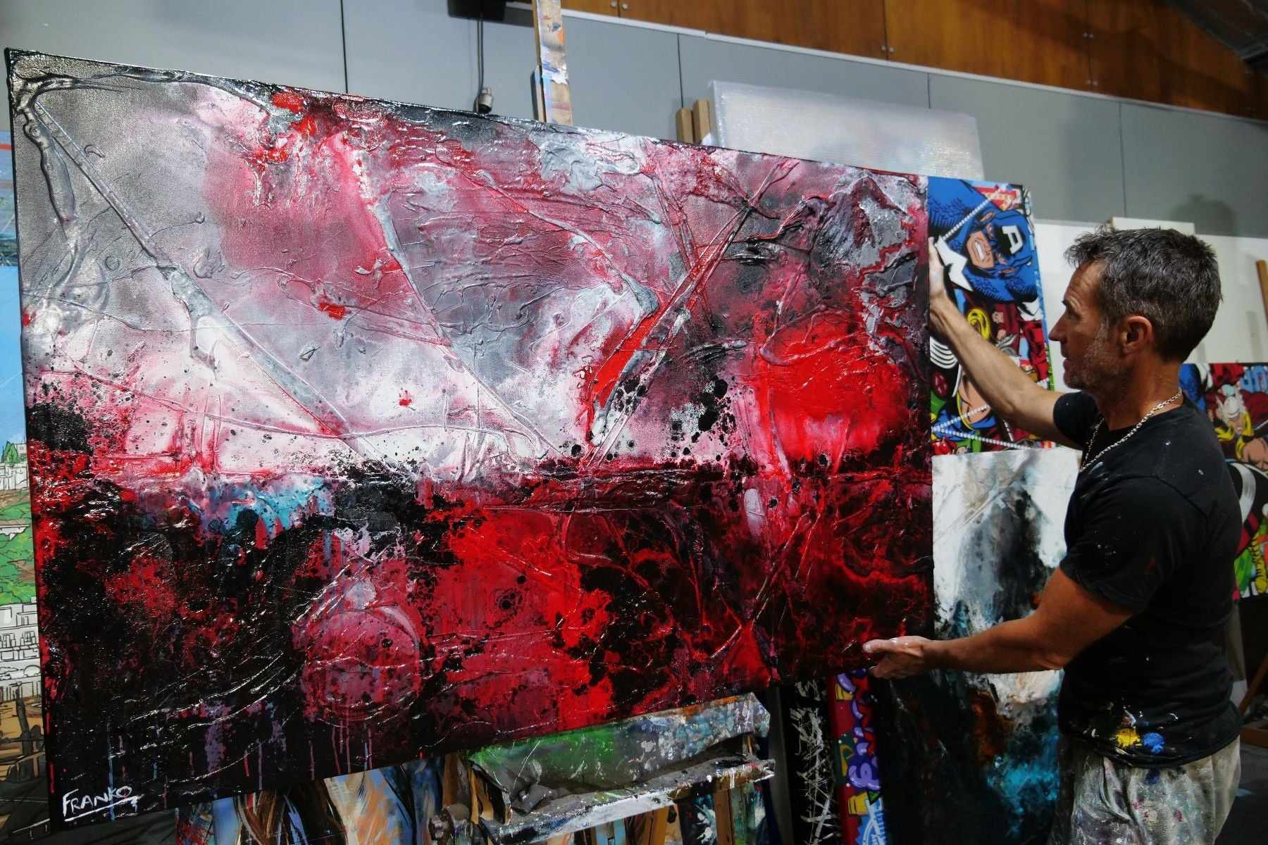 Lavish 160cm x 100cm Red Black Textured Abstract Painting (SOLD)-Abstract-[Franko_Artist]-[The_Block]-[Dream_Homes]-[ideas]- [Grand_Designs]-Franklin Art Studio