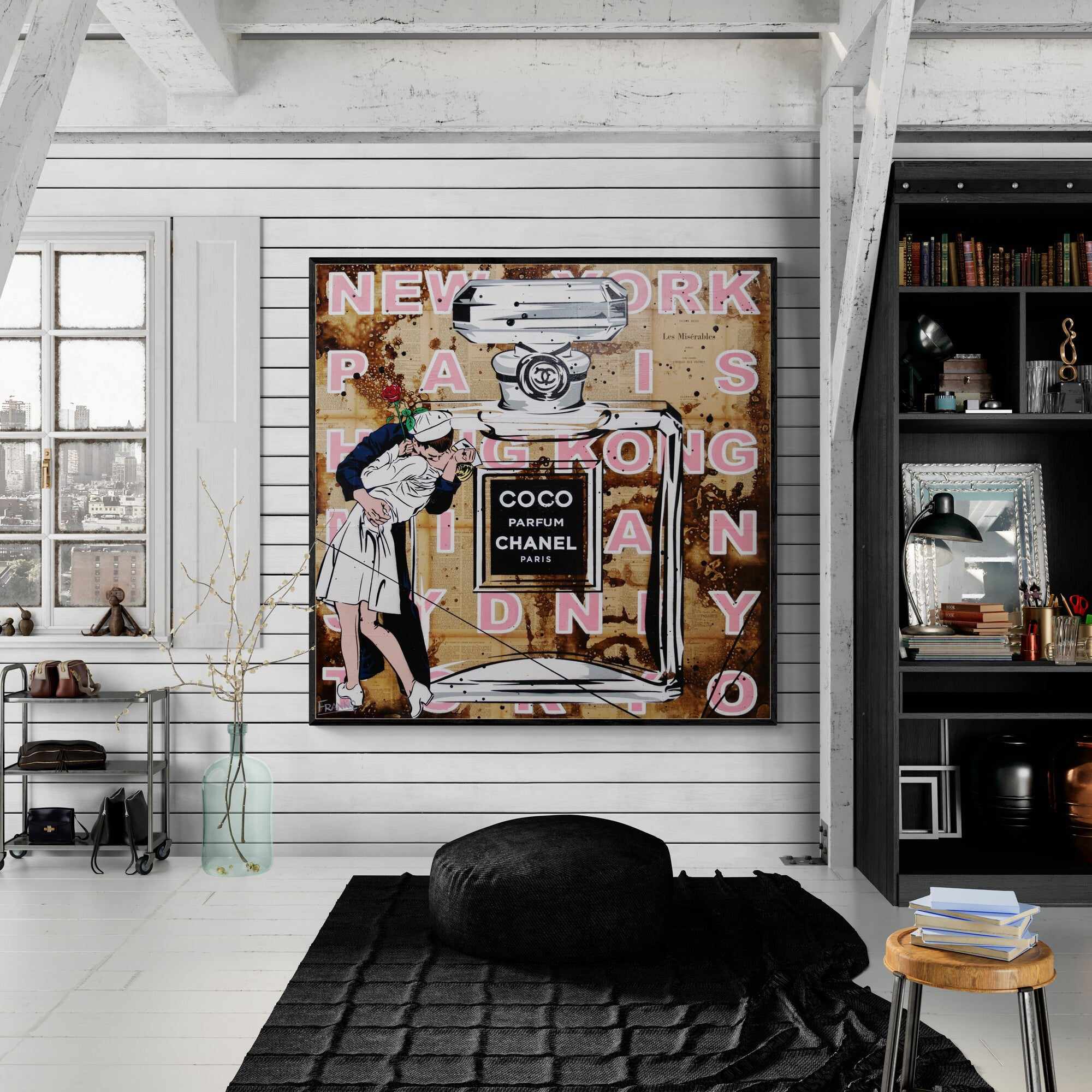 Le Kiss 100cm x 100cm Urban Pop Book Club Painting (SOLD)-book club-[Franko_Artist]-[Australian_artist]-[Gold_Coast]-[Brisbane]-[modern]-[contemporary]-[original]-[Large_artwork]-[The_Block]-[Dream_Homes]-[ideas]-[Grand_Designs]-[Art_Lover]-Franklin Art Studio