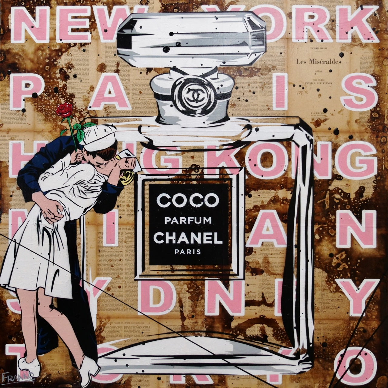 Le Kiss 100cm x 100cm Urban Pop Book Club Painting (SOLD)-book club-[Franko_Artist]-[Australian_artist]-[Gold_Coast]-[Brisbane]-[modern]-[contemporary]-[original]-[Large_artwork]-Franklin Art Studio