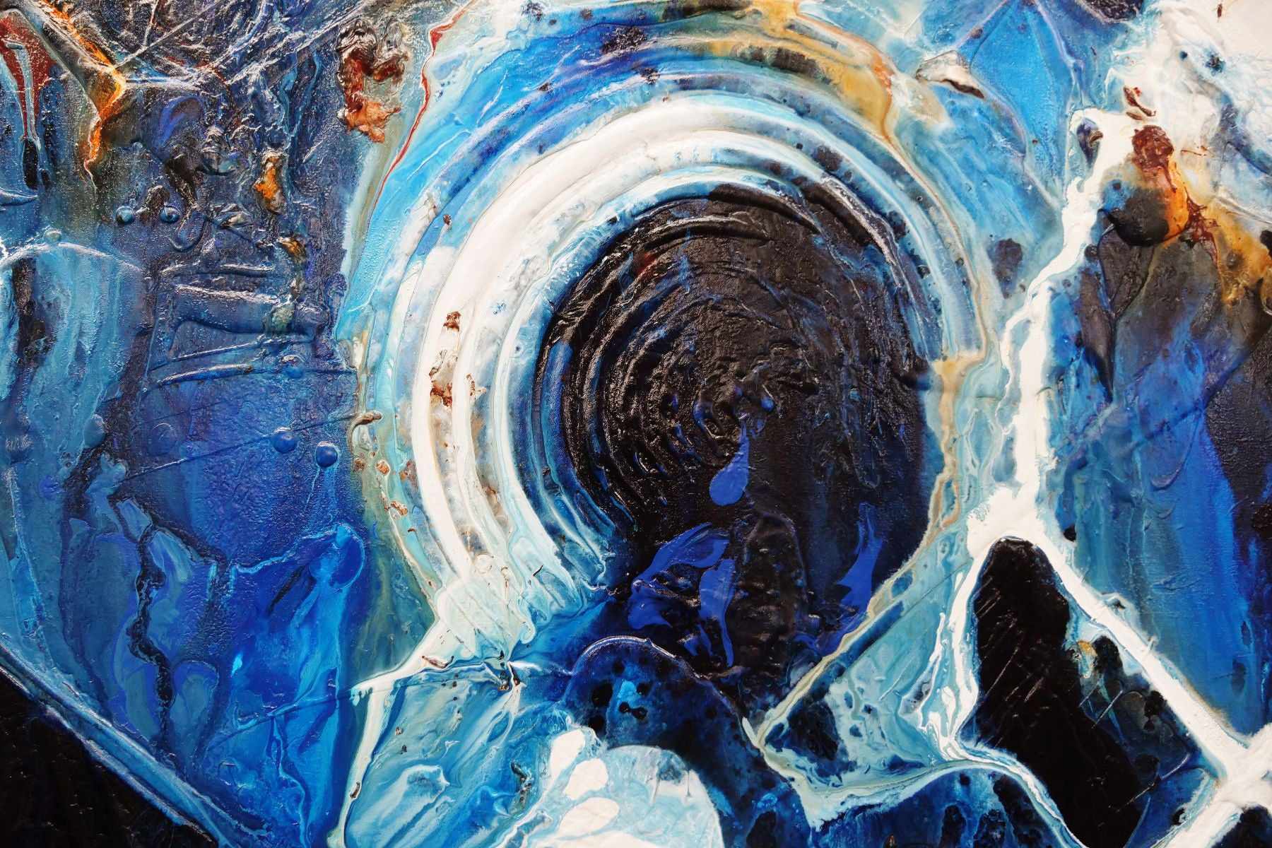 Leather and Sapphires 120cm x 100cm Blue Orange Textured Abstract Painting (SOLD)