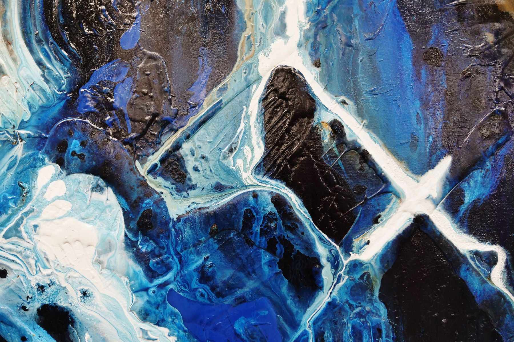 Leather and Sapphires 120cm x 100cm Blue Orange Textured Abstract Painting (SOLD)