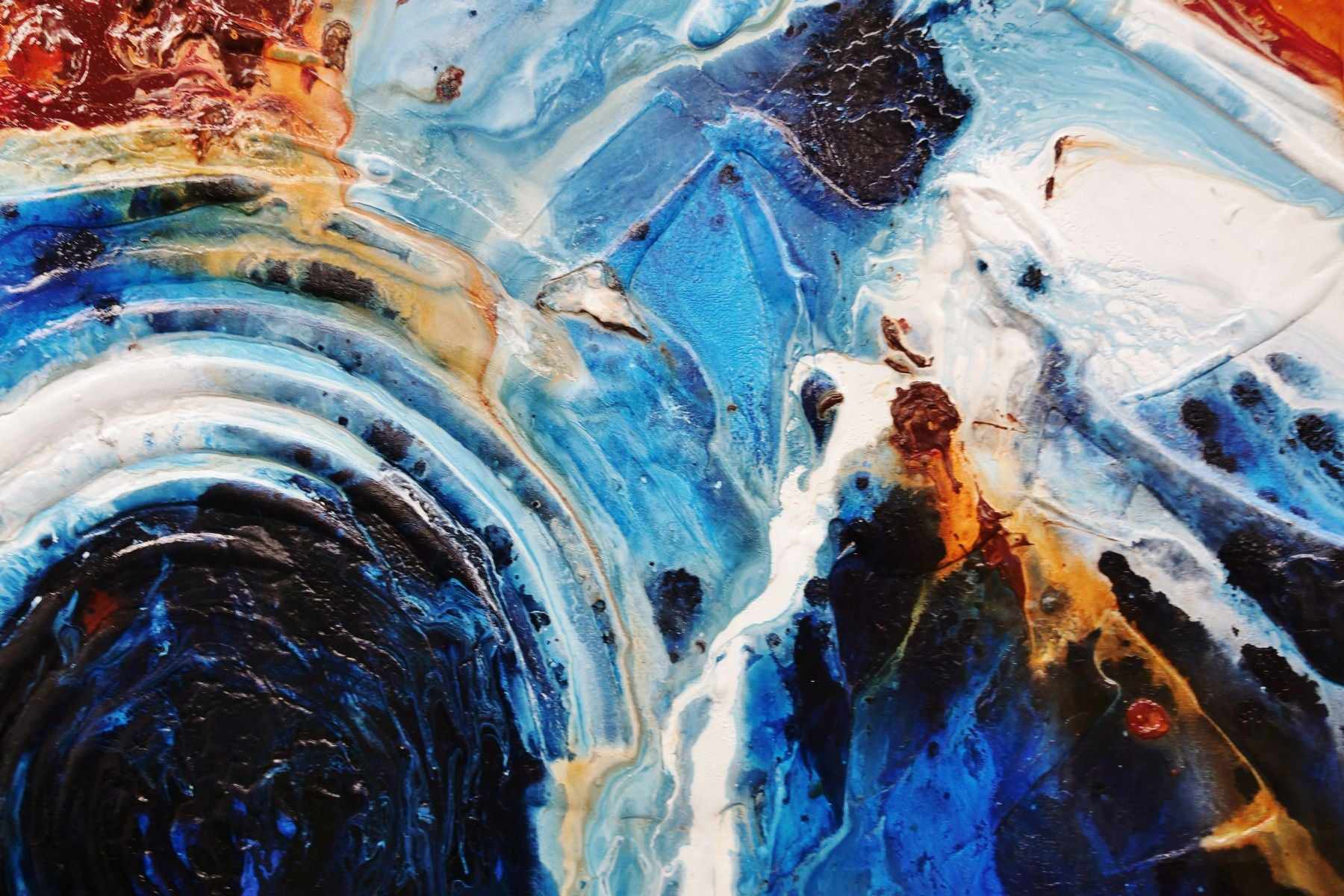 Leather and Sapphires 120cm x 100cm Blue Orange Textured Abstract Painting (SOLD)