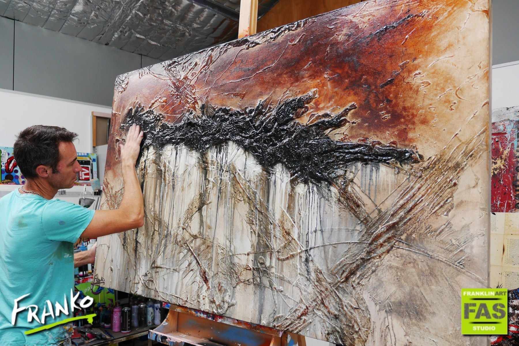 Leathered Manner 160cm x 100cm White Brown Rust Abstract Painting (SOLD)-Abstract-[Franko_Artist]-[The_Block]-[Dream_Homes]-[ideas]- [Grand_Designs]-Franklin Art Studio