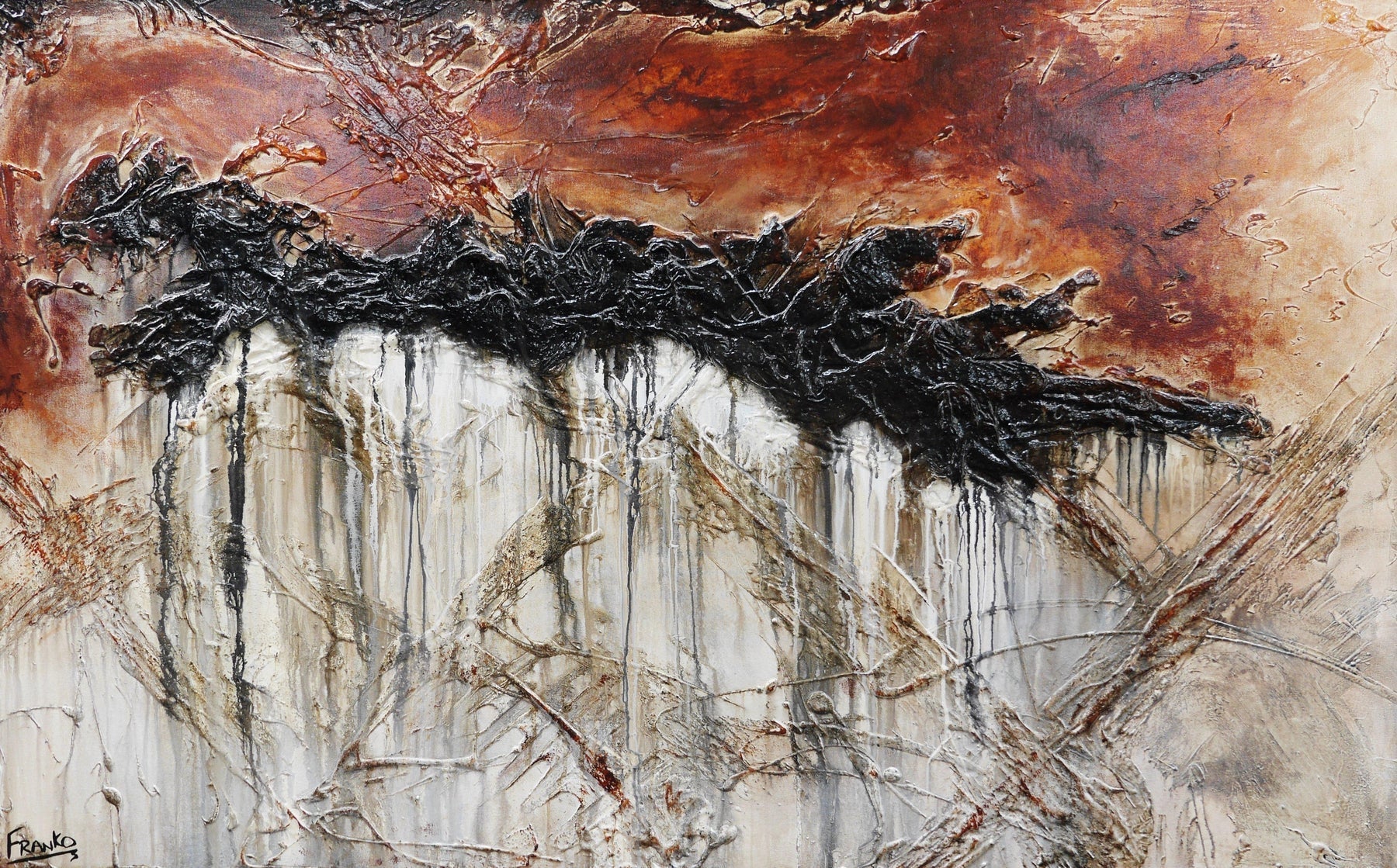 Leathered Manner 160cm x 100cm White Brown Rust Abstract Painting (SOLD)-Abstract-[Franko_Artist]-[Australian_artist]-[Gold_Coast]-[Brisbane]-[modern]-[contemporary]-[original]-[Large_artwork]-Franklin Art Studio