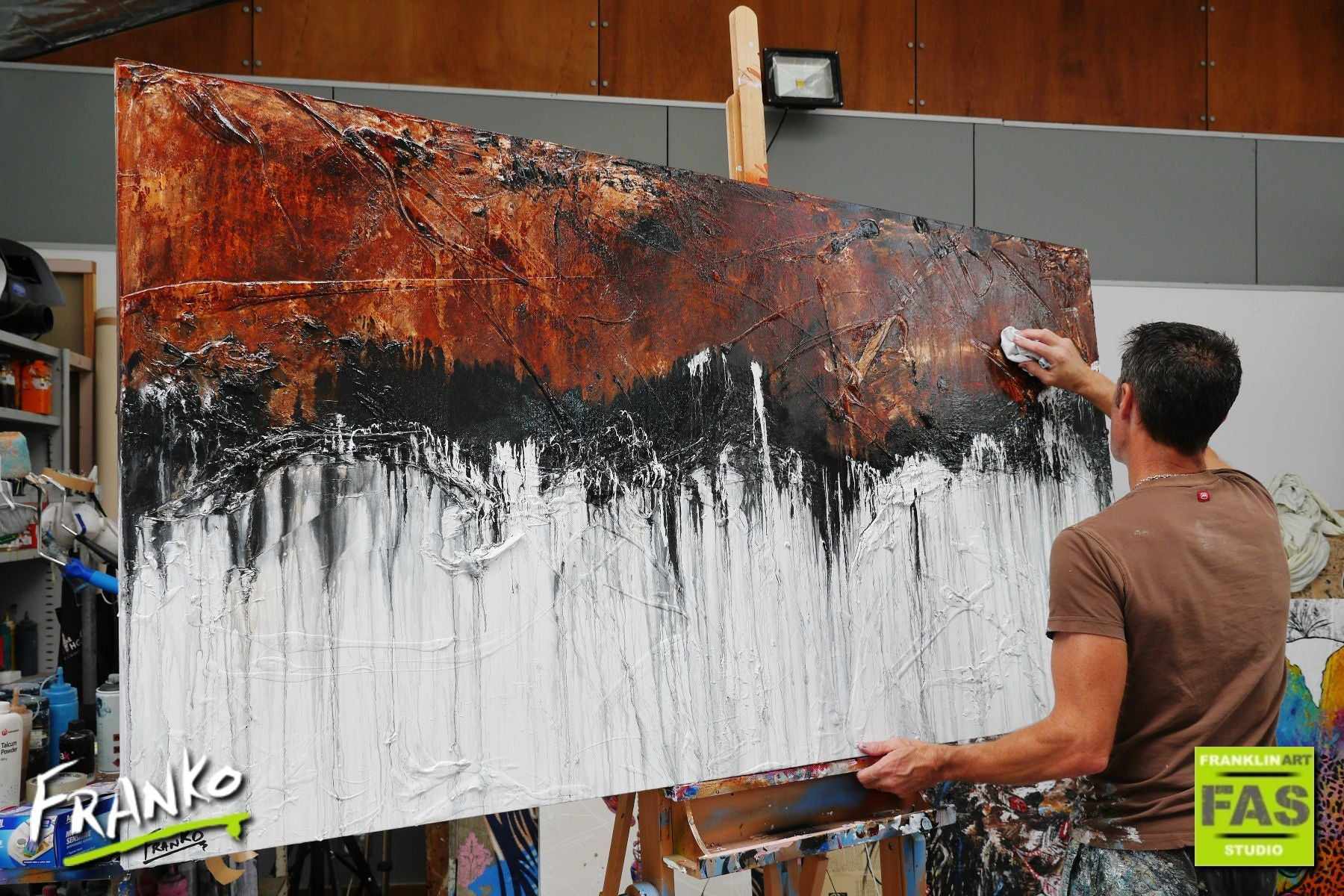 Leathered Plateau 190cm x 100cm Brown White Abstract Painting-Abstract-[Franko_Artist]-[The_Block]-[Dream_Homes]-[ideas]- [Grand_Designs]-Franklin Art Studio