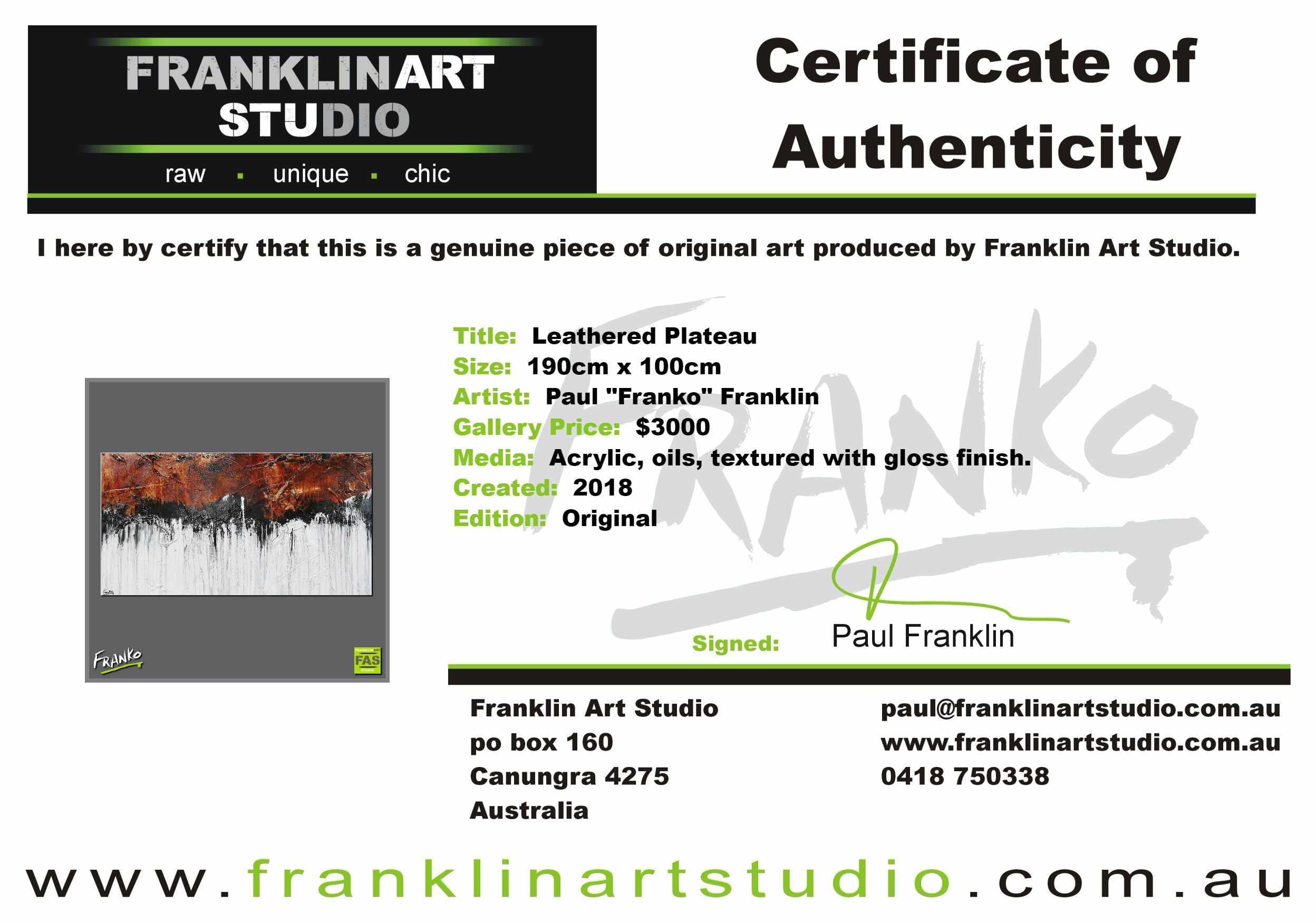 Leathered Plateau 190cm x 100cm Brown White Abstract Painting-Abstract-[Franko_Artist]-[The_Block]-[Dream_Homes]-[ideas]-[Grand_Designs]-[Art_Lover]-Franklin Art Studio