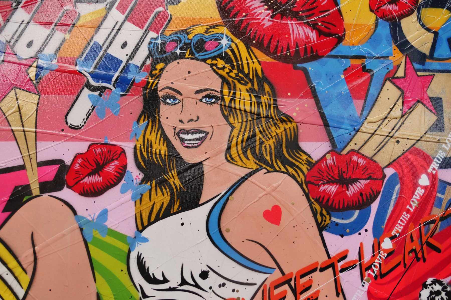 Let The Good Times Roll 140cm x 100cm Roller Skate Girl Textured Urban Pop Art Painting (SOLD)