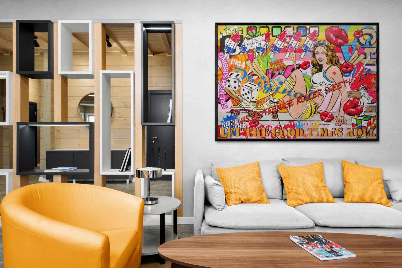 Let The Good Times Roll 140cm x 100cm Roller Skate Girl Textured Urban Pop Art Painting-Urban Pop Art-[Franko]-[Artist]-[Australia]-[Painting]-Franklin Art Studio