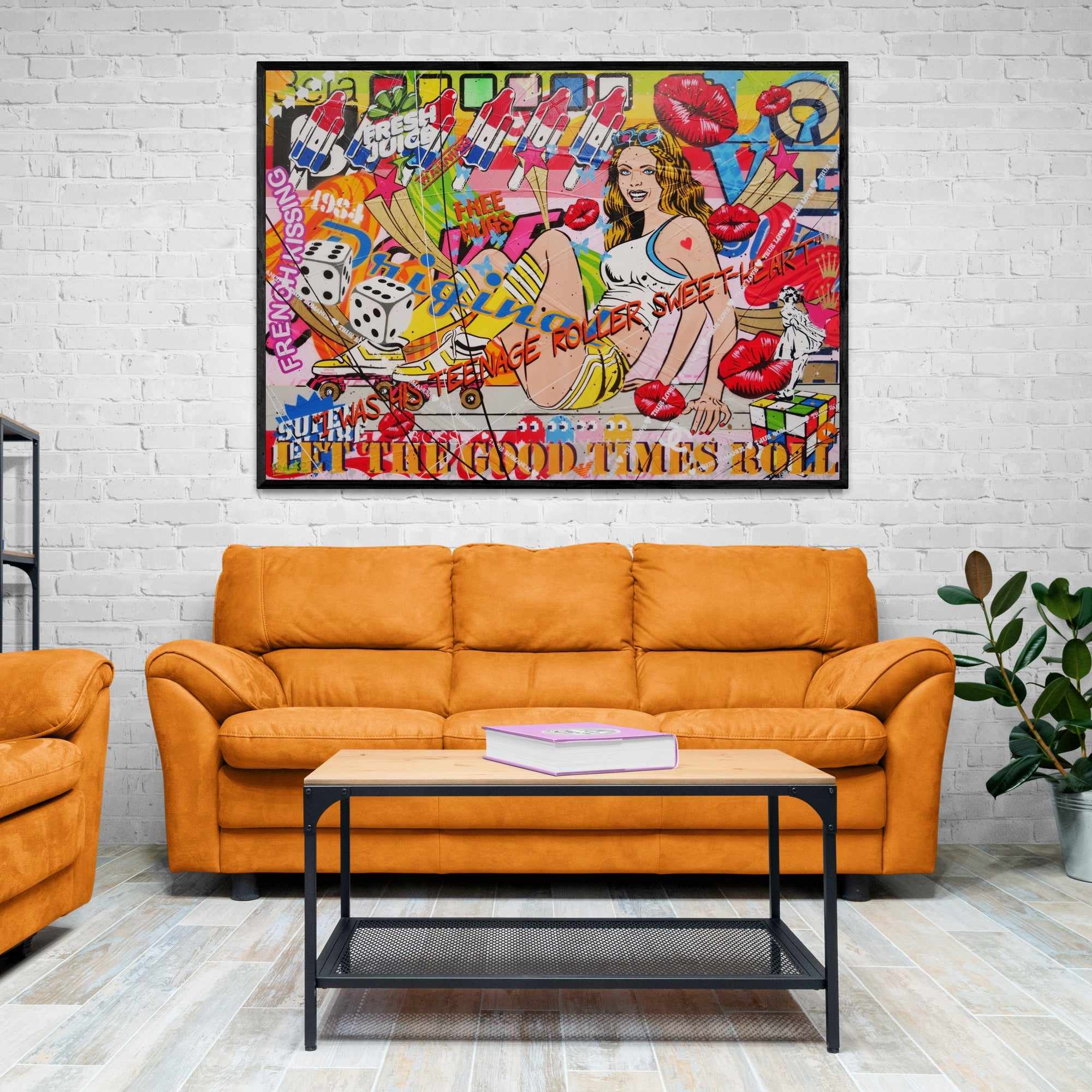Let The Good Times Roll 140cm x 100cm Roller Skate Girl Textured Urban Pop Art Painting (SOLD)-Urban Pop Art-[Franko_Artist]-[Australian_artist]-[Gold_Coast]-[Brisbane]-[modern]-[contemporary]-[original]-[Large_artwork]-[The_Block]-[Dream_Homes]-[ideas]-[Grand_Designs]-[Art_Lover]-Franklin Art Studio