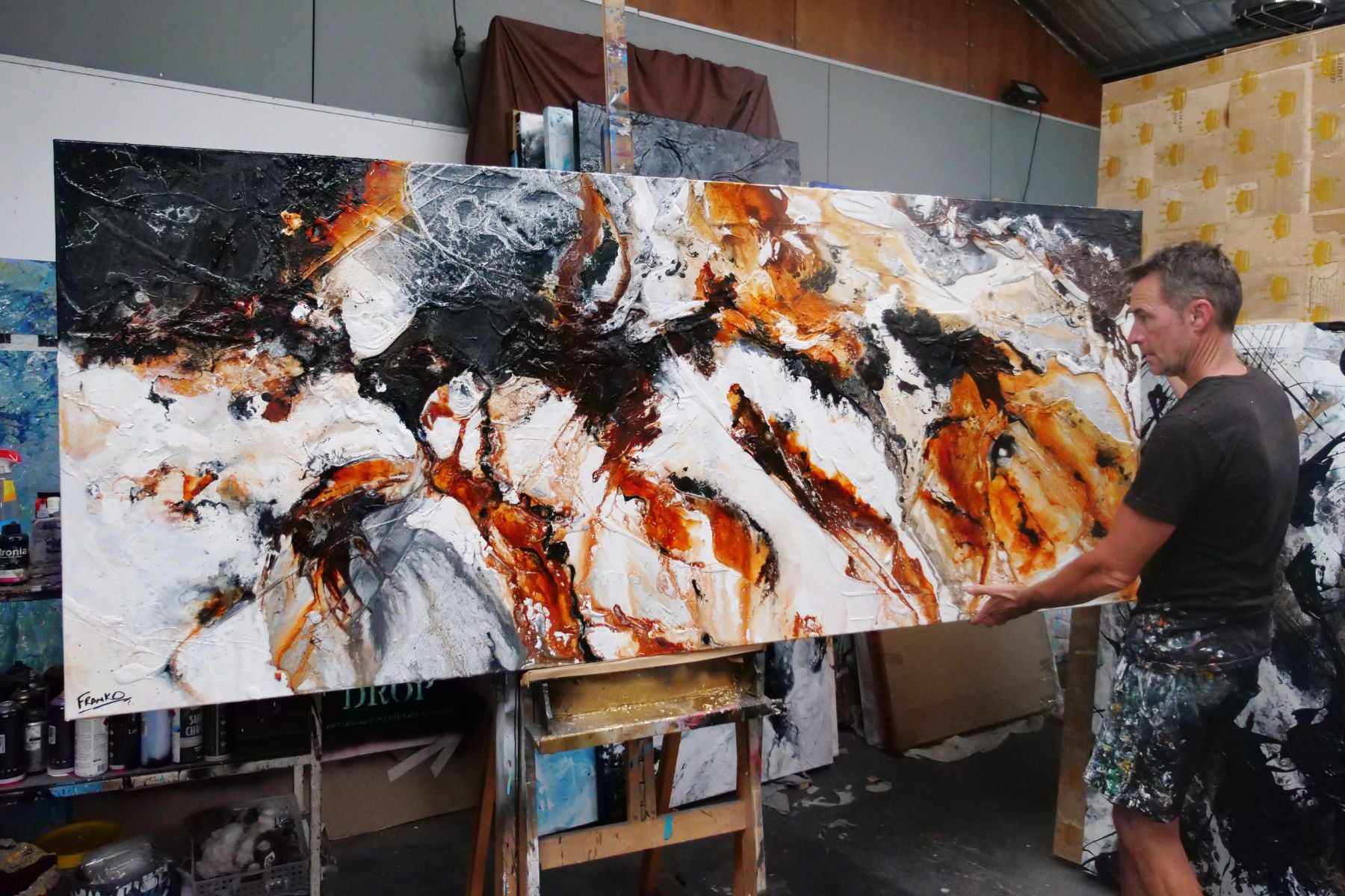 Levitating 240cm x 100cm Brown White Textured Abstract Painting (SOLD)-Abstract-[Franko_Artist]-[The_Block]-[Dream_Homes]-[ideas]- [Grand_Designs]-Franklin Art Studio