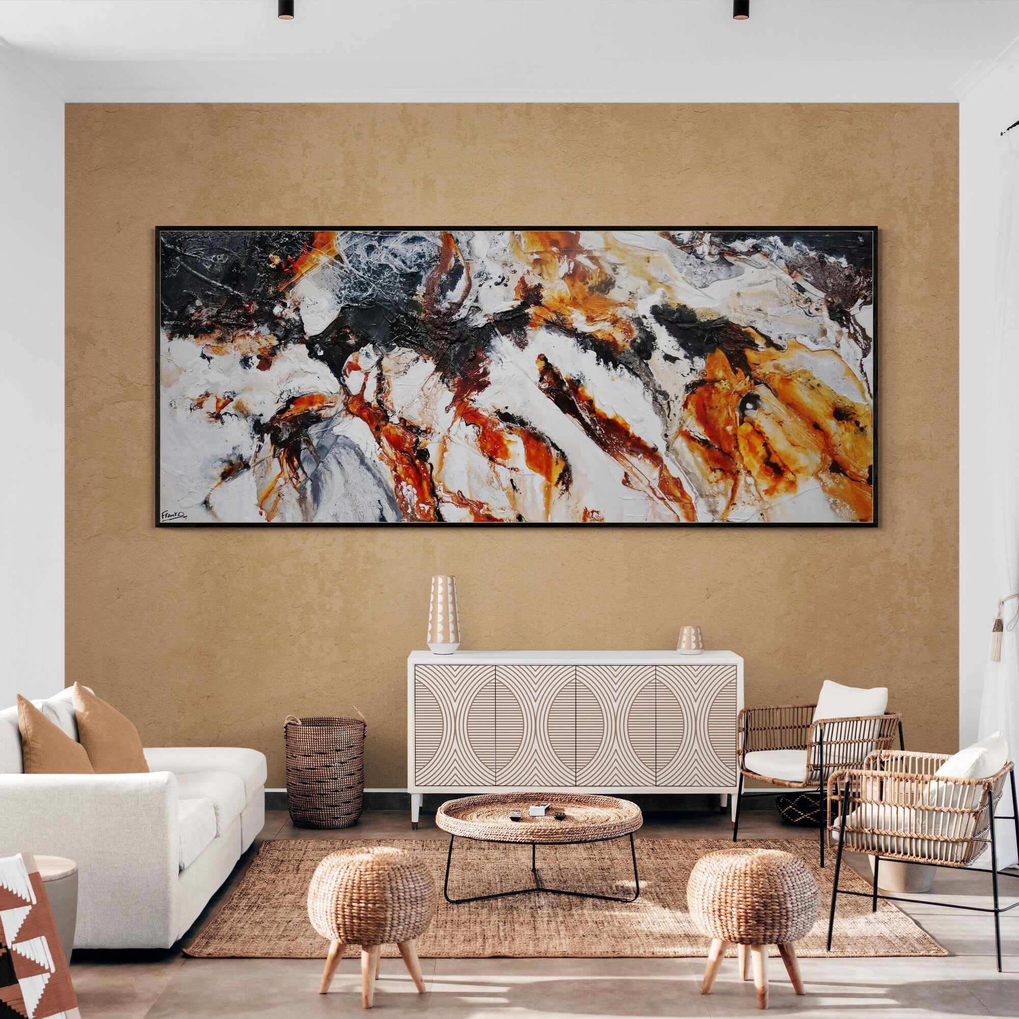 Levitating 240cm x 100cm Brown White Textured Abstract Painting (SOLD)-Abstract-[Franko_Artist]-[The_Block]-[Dream_Homes]-[ideas]-[Grand_Designs]-[Art_Lover]-Franklin Art Studio