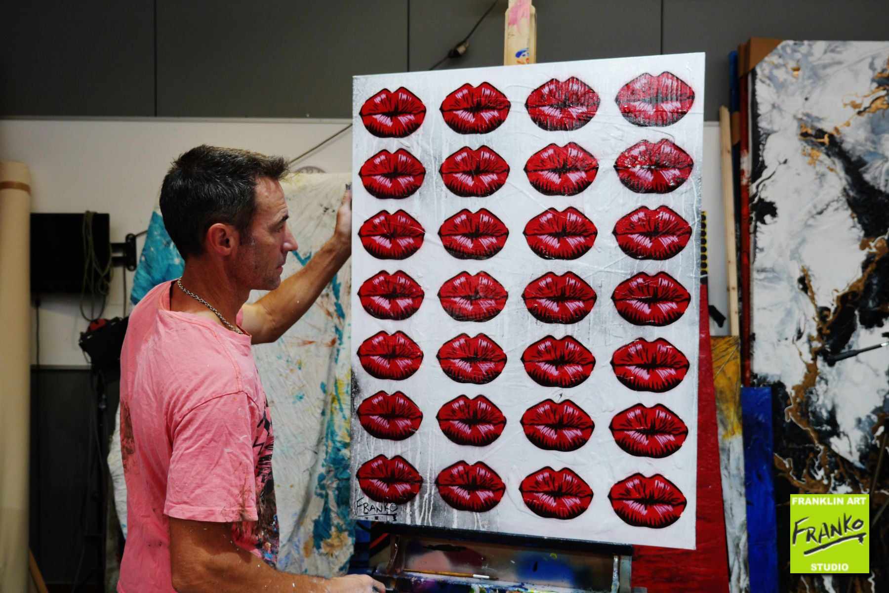 Lickety 75cm x 100cm Lips Kiss Textured Urban Pop Art Painting (SOLD)-urban pop-[Franko_Artist]-[The_Block]-[Dream_Homes]-[ideas]- [Grand_Designs]-Franklin Art Studio