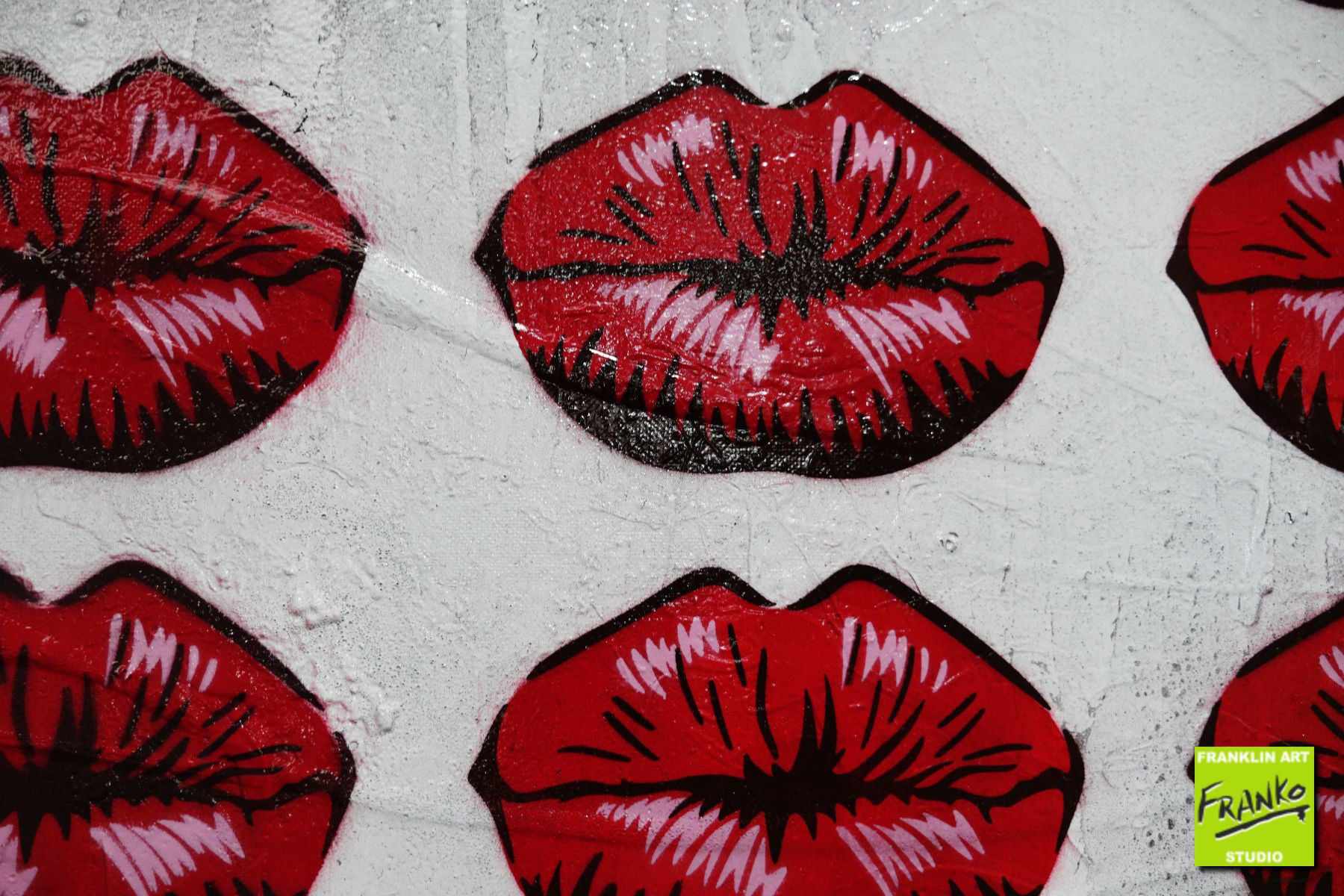 Lickety 75cm x 100cm Lips Kiss Textured Urban Pop Art Painting (SOLD)