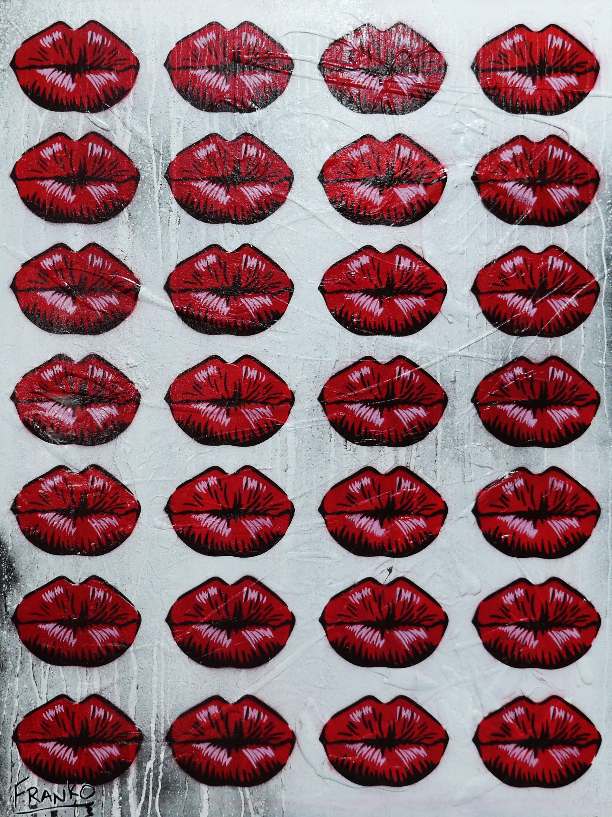 Lickety 75cm x 100cm Lips Kiss Textured Urban Pop Art Painting (SOLD)-urban pop-[Franko_Artist]-[Australian_artist]-[Gold_Coast]-[Brisbane]-[modern]-[contemporary]-[original]-[Large_artwork]-Franklin Art Studio