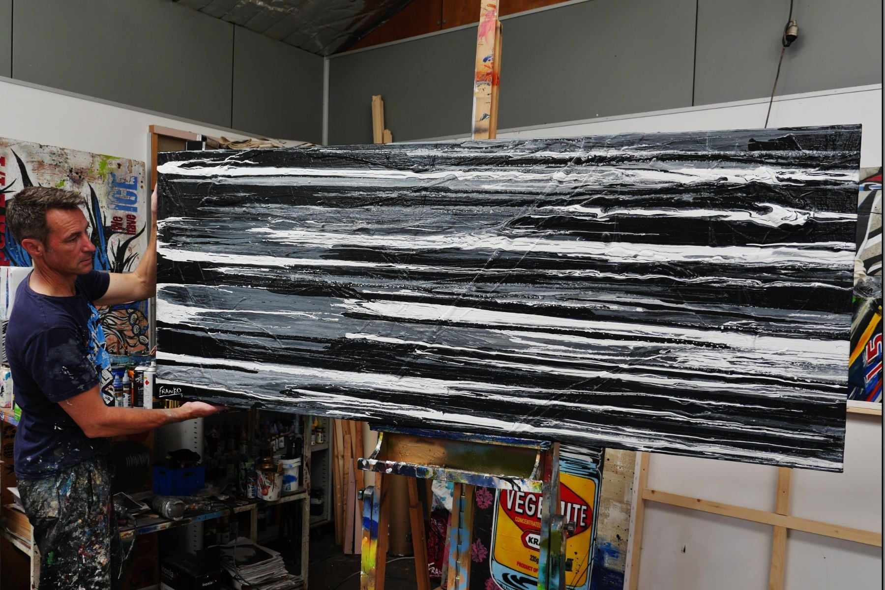 Licorice Moments 200cm x 80cm Black White Grey Textured Abstract Painting (SOLD)-Abstract-[Franko_Artist]-[The_Block]-[Dream_Homes]-[ideas]- [Grand_Designs]-Franklin Art Studio