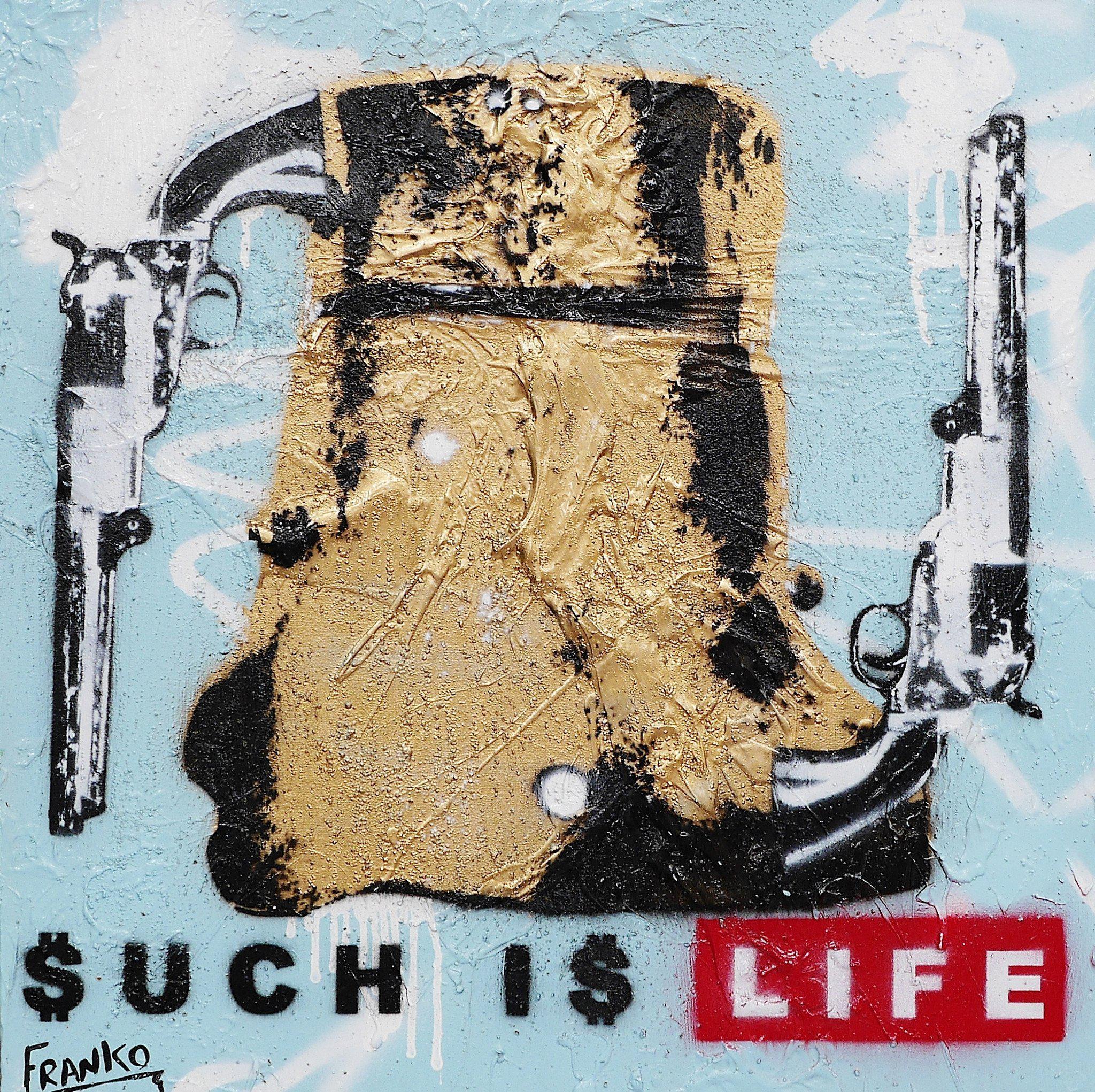 Life According To Ned 60cm x 60cm Blue Pop Art Painting (SOLD)-urban pop-[Franko_Artist]-[Australian_artist]-[Gold_Coast]-[Brisbane]-[modern]-[contemporary]-[original]-[Large_artwork]-Franklin Art Studio