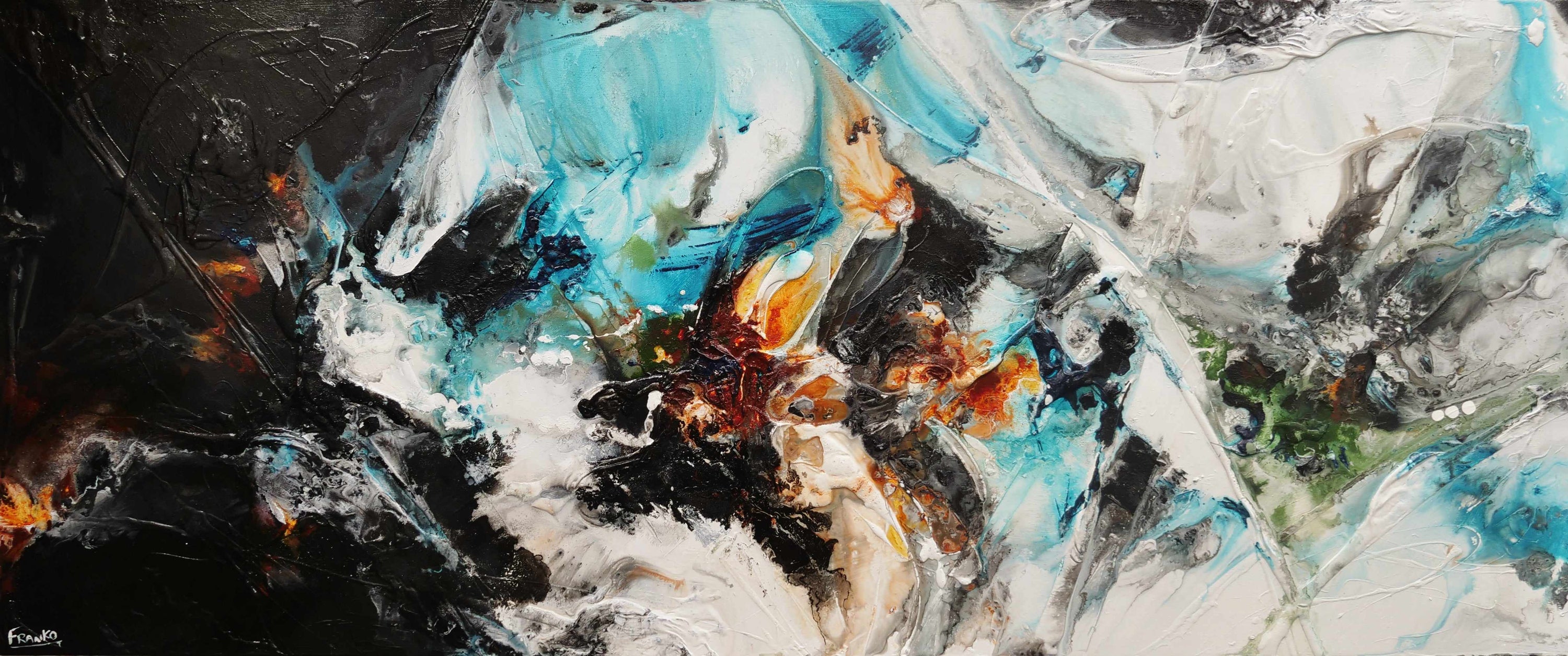 Life Potion 240cm x 100cm Teal Black White Textured Abstract Painting (SOLD)-Abstract-[Franko_Artist]-[Australian_artist]-[Gold_Coast]-[Brisbane]-[modern]-[contemporary]-[original]-[Large_artwork]-Franklin Art Studio
