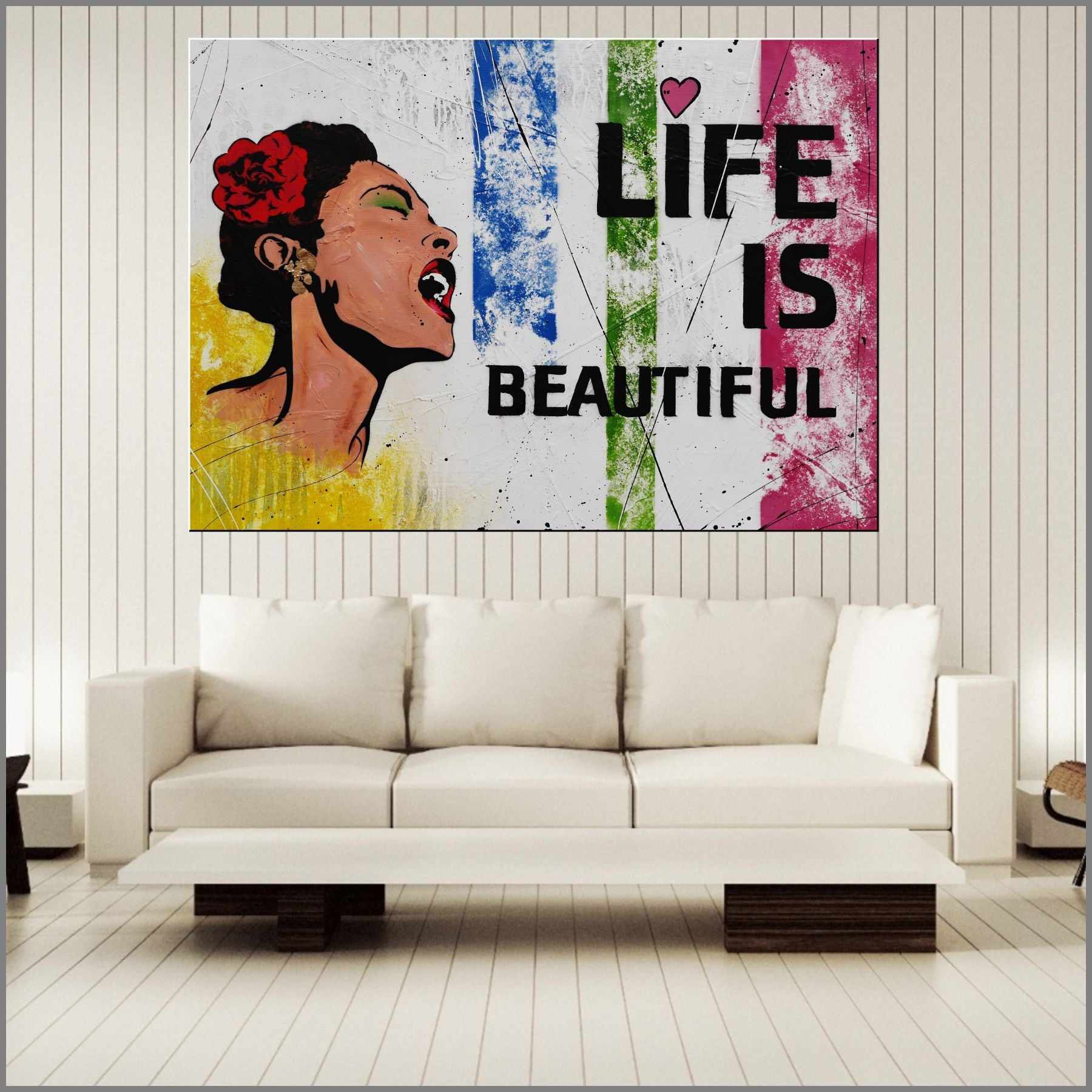 Life is Beautiful 140cm x 100cm Billie Holiday Textured Urban Pop Art Painting-urban pop-[Franko_Artist]-[Australian_artist]-[Gold_Coast]-[Brisbane]-[modern]-[contemporary]-[original]-[Large_artwork]-[The_Block]-[Dream_Homes]-[ideas]-[Grand_Designs]-[Art_Lover]-Franklin Art Studio