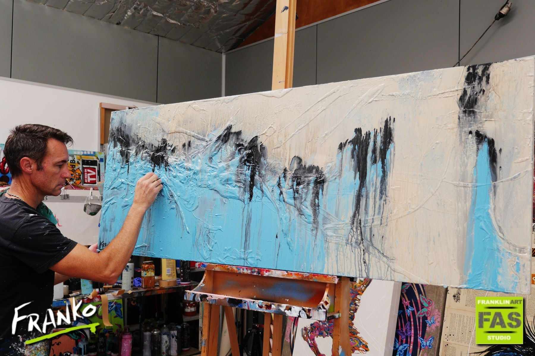 Light Creme Blueley 160cm x 60cm Blue Creme Abstract Painting (SOLD)-Abstract-[Franko_Artist]-[The_Block]-[Dream_Homes]-[ideas]- [Grand_Designs]-Franklin Art Studio