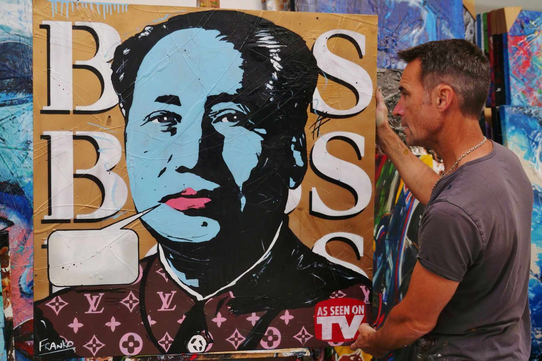 Like a Boss 100cm x 100cm Mao Zedong Textured Urban Pop Art Painting (SOLD)-Urban Pop Art-[Franko_Artist]-[The_Block]-[Dream_Homes]-[ideas]- [Grand_Designs]-Franklin Art Studio