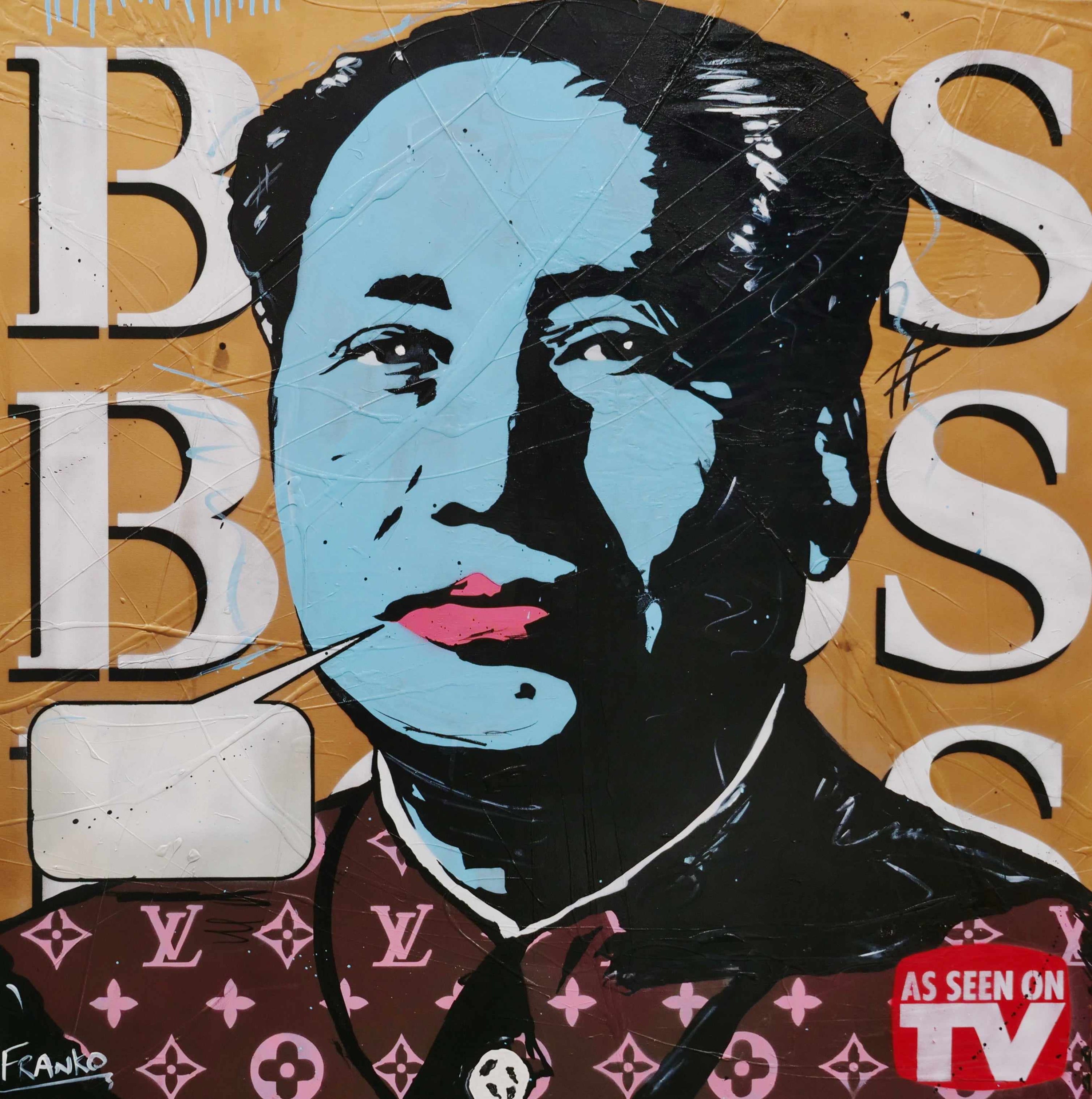 Like a Boss 100cm x 100cm Mao Zedong Textured Urban Pop Art Painting (SOLD)-Urban Pop Art-[Franko_Artist]-[Australian_artist]-[Gold_Coast]-[Brisbane]-[modern]-[contemporary]-[original]-[Large_artwork]-Franklin Art Studio